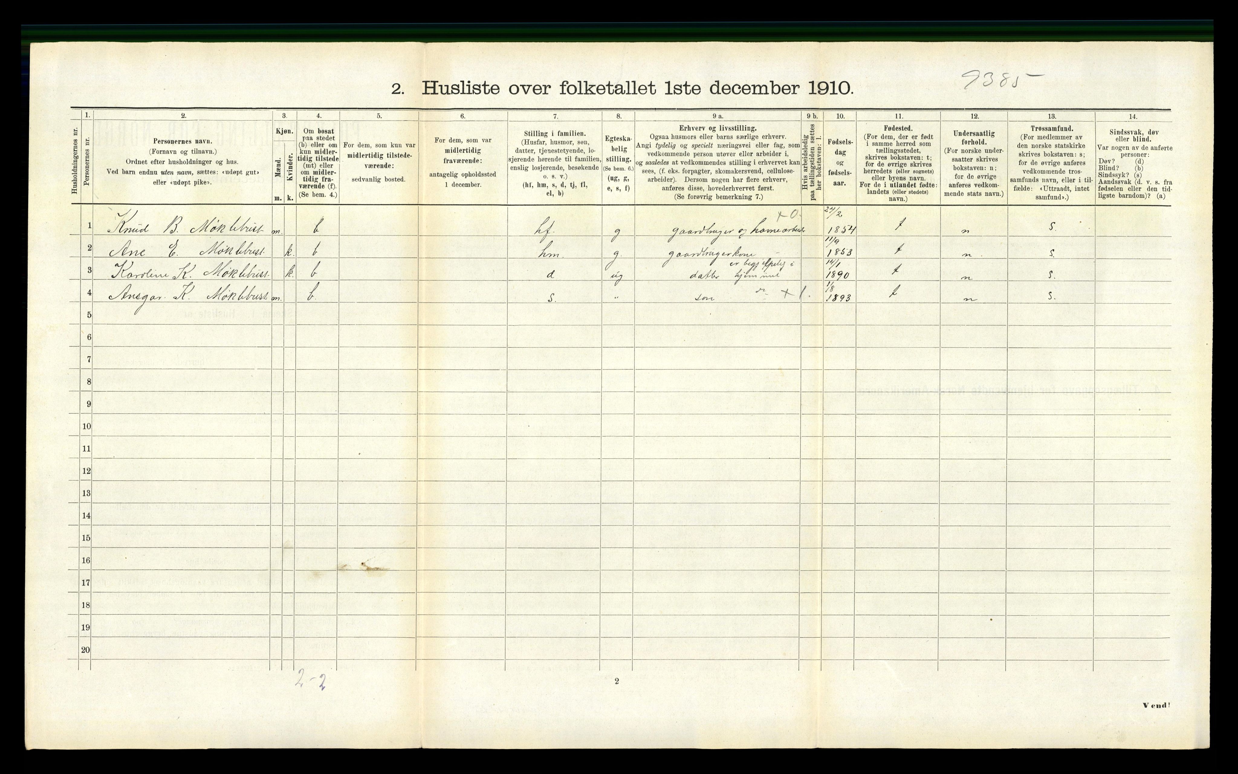 RA, 1910 census for Vanylven, 1910, p. 960