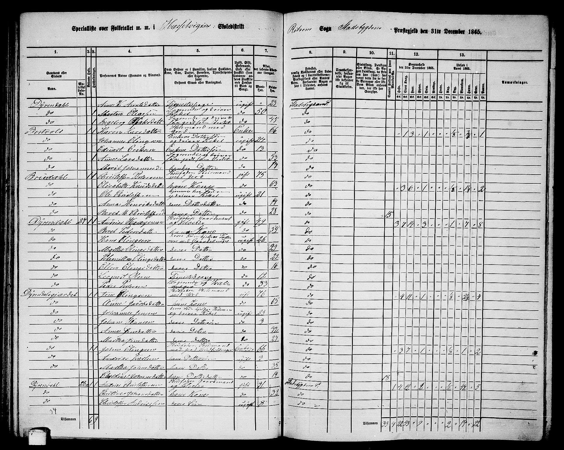 RA, 1865 census for Stadsbygd, 1865, p. 96