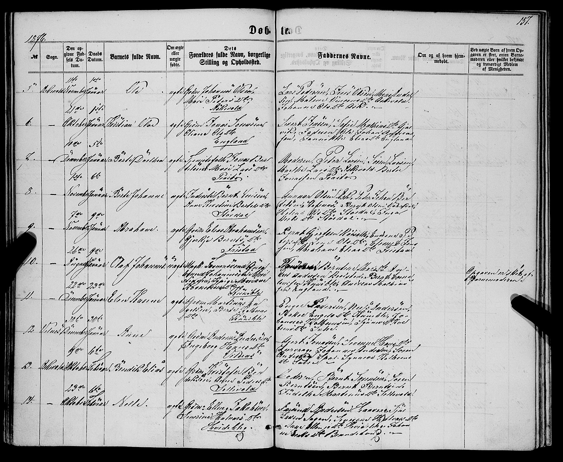 Askvoll sokneprestembete, SAB/A-79501/H/Haa/Haaa/L0012: Parish register (official) no. A 12, 1859-1878, p. 157