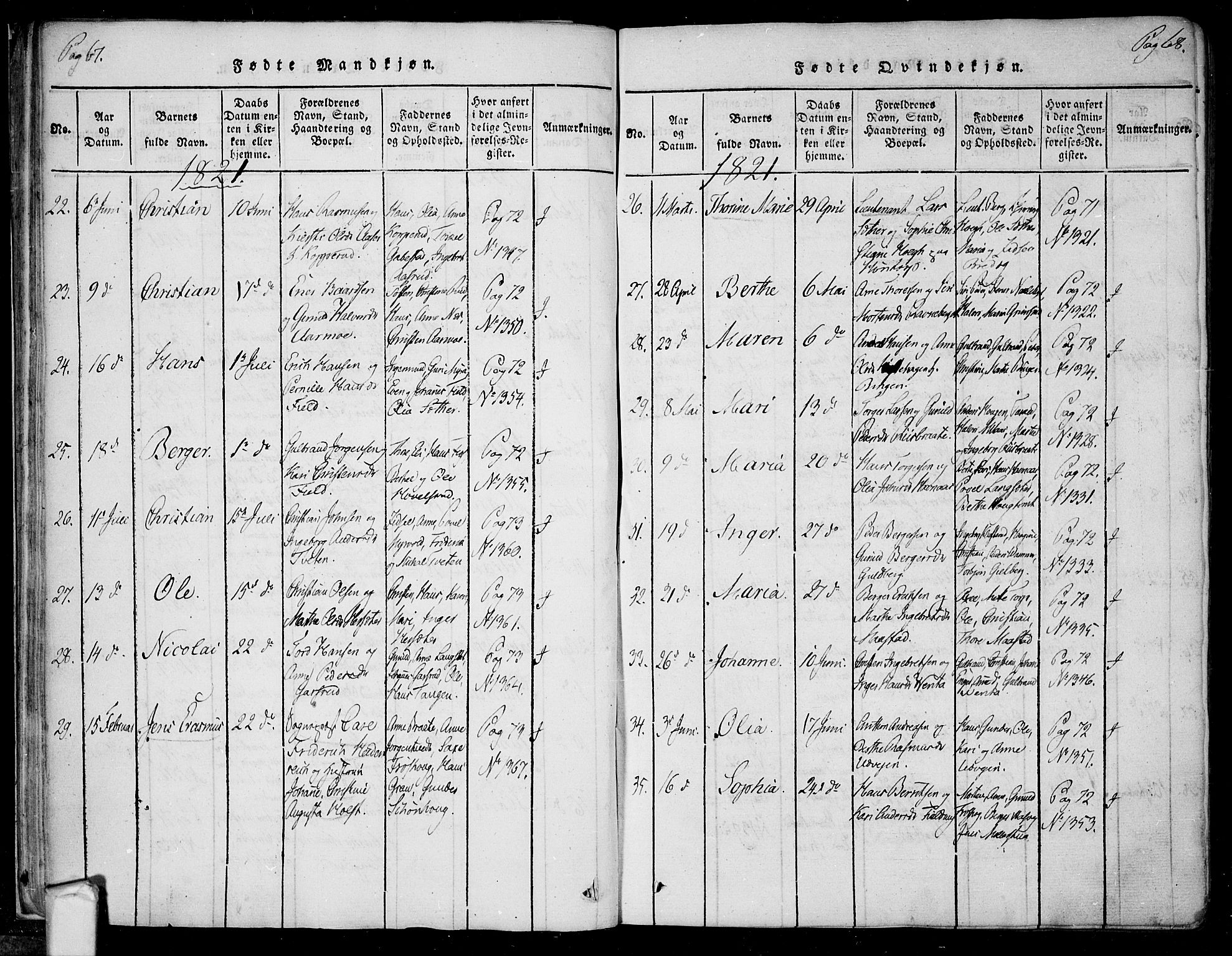 Trøgstad prestekontor Kirkebøker, AV/SAO-A-10925/F/Fa/L0006: Parish register (official) no. I 6, 1815-1844, p. 67-68