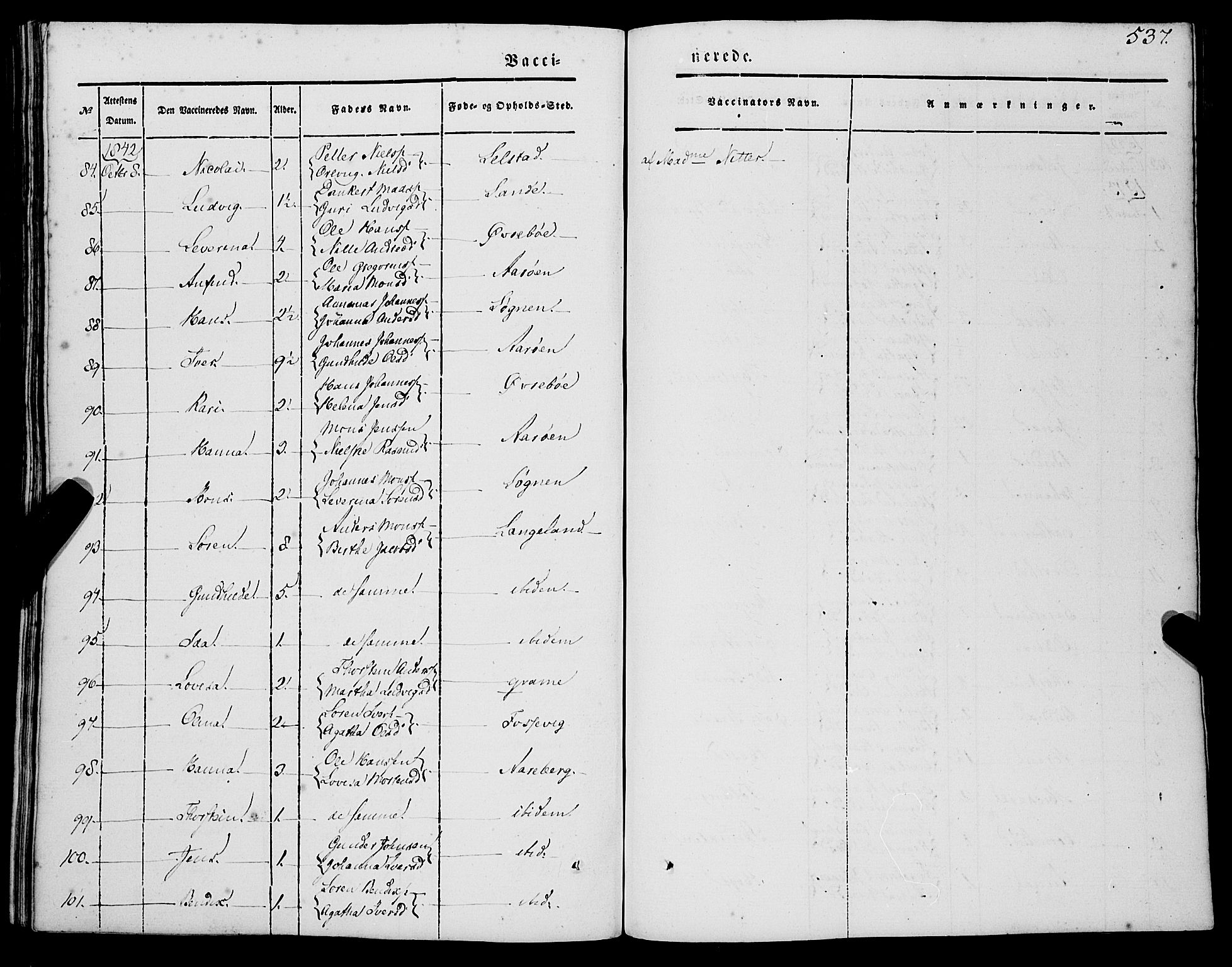 Gaular sokneprestembete, AV/SAB-A-80001/H/Haa: Parish register (official) no. A 4II, 1841-1859, p. 537