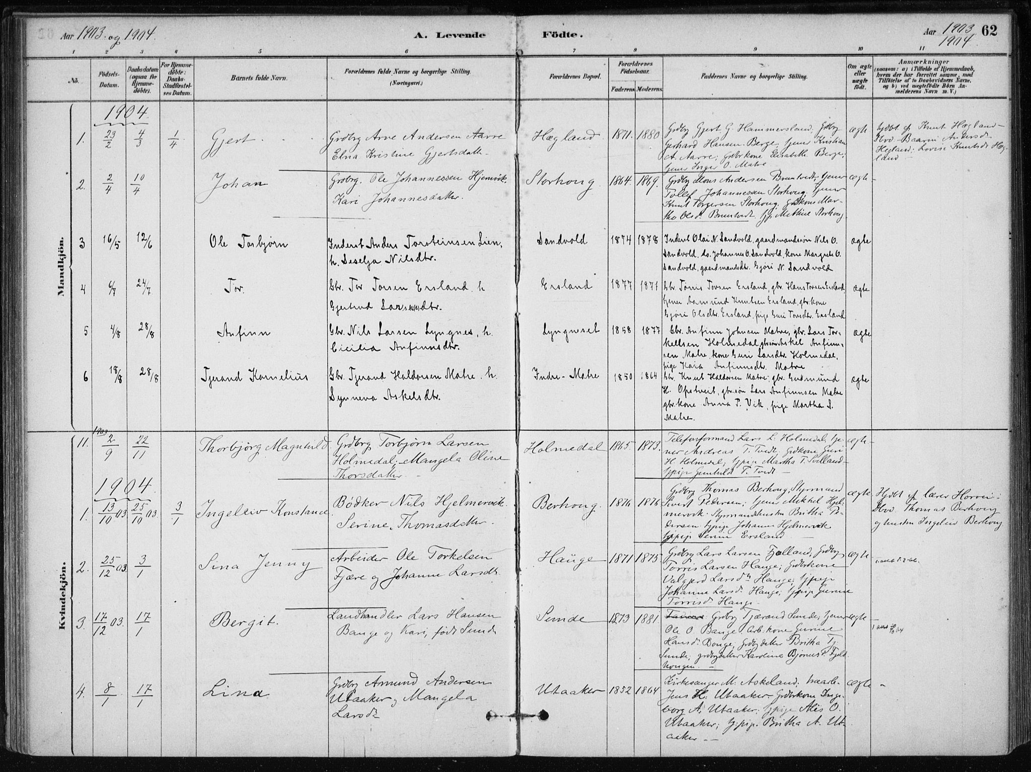 Skånevik sokneprestembete, SAB/A-77801/H/Haa: Parish register (official) no. C  1, 1879-1917, p. 62