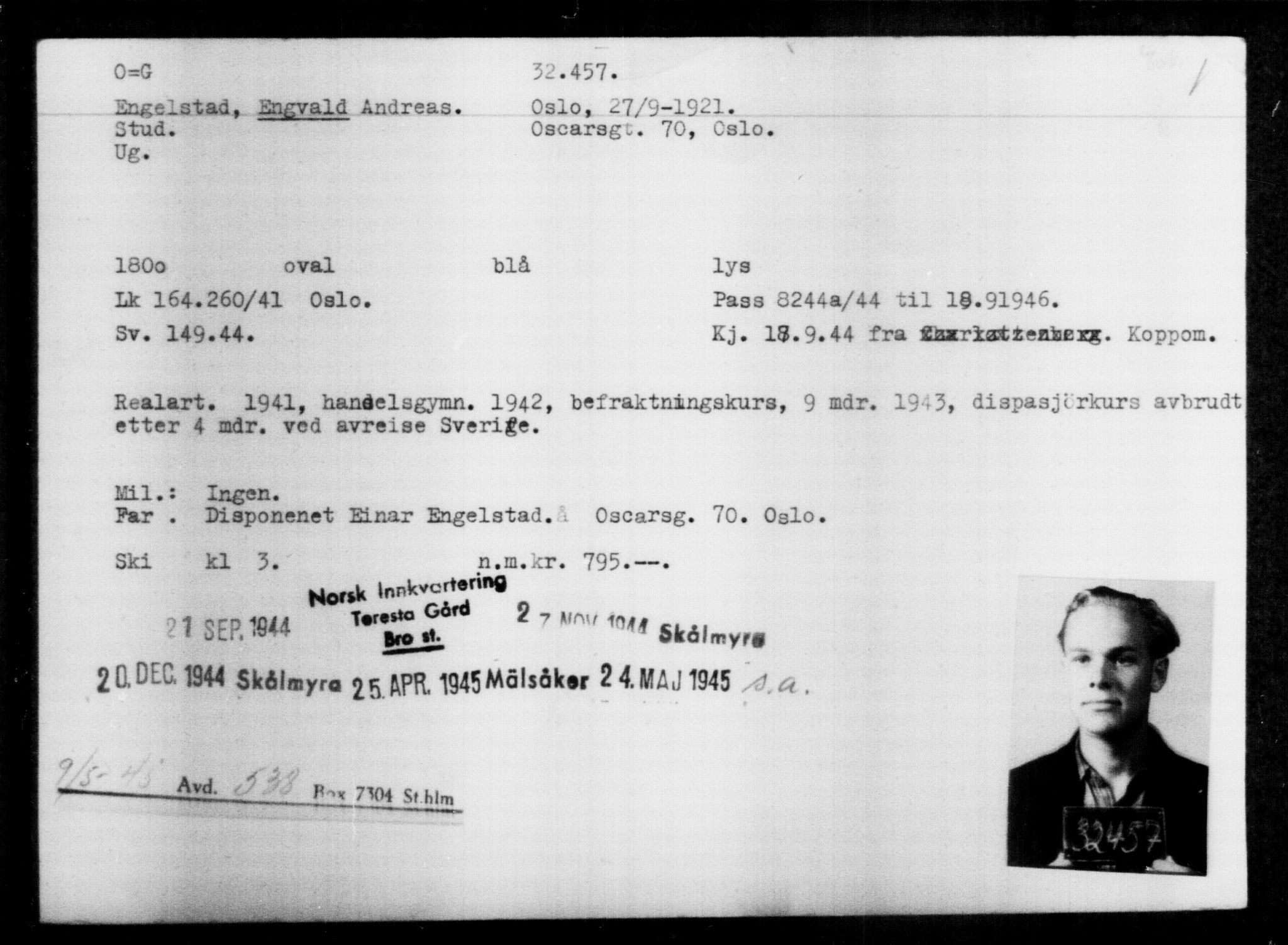 Utenriksstasjonene, Legasjonen i Stockholm, Flyktningkontoret, AV/RA-S-6753/V/Va/L0013: Kjesäterkartoteket, flyktninger med registreringsnr. 31500-34731, 1940-1945, p. 1011