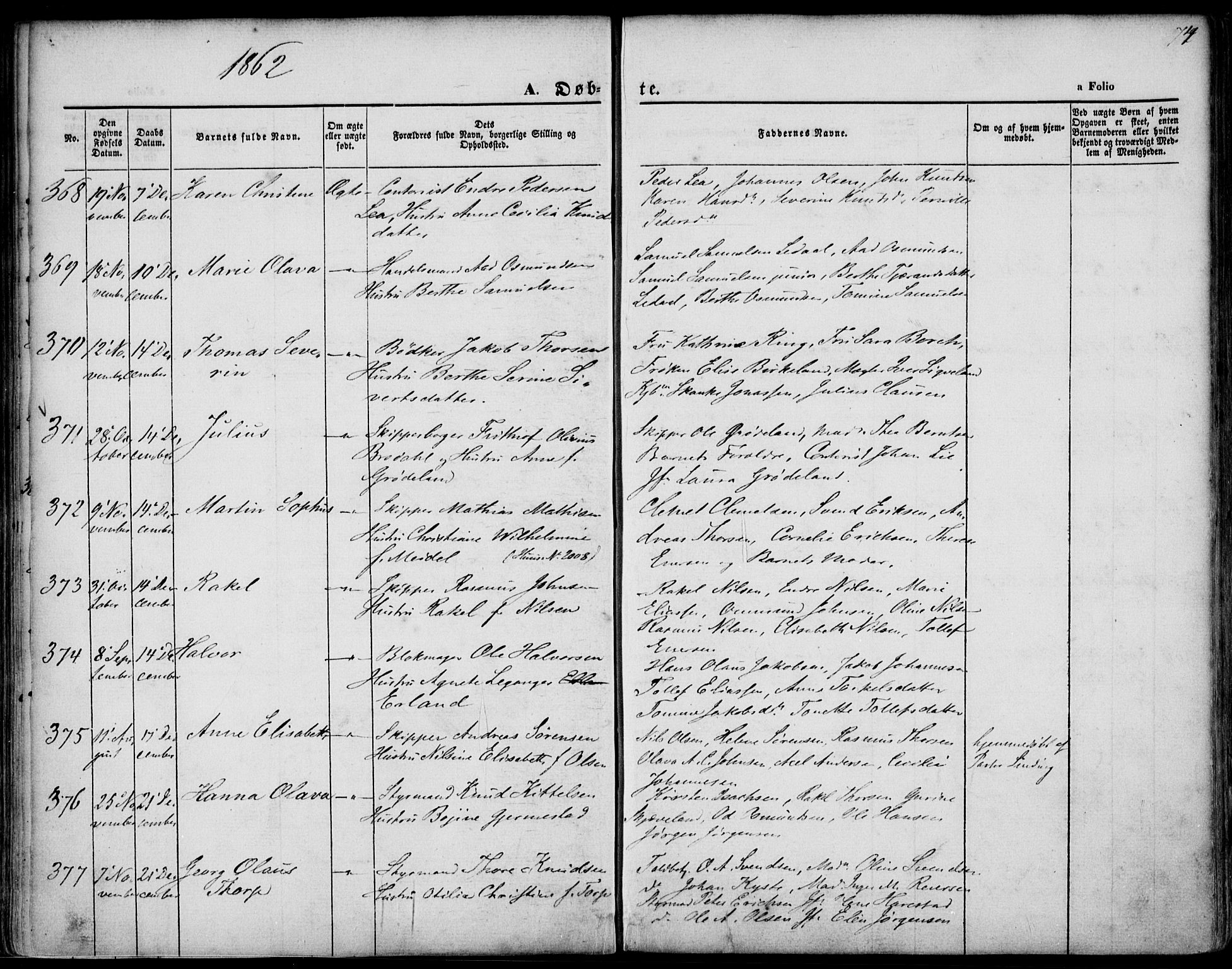 St. Petri sokneprestkontor, AV/SAST-A-101813/001/30/30BA/L0001: Parish register (official) no. A 1, 1861-1868, p. 74