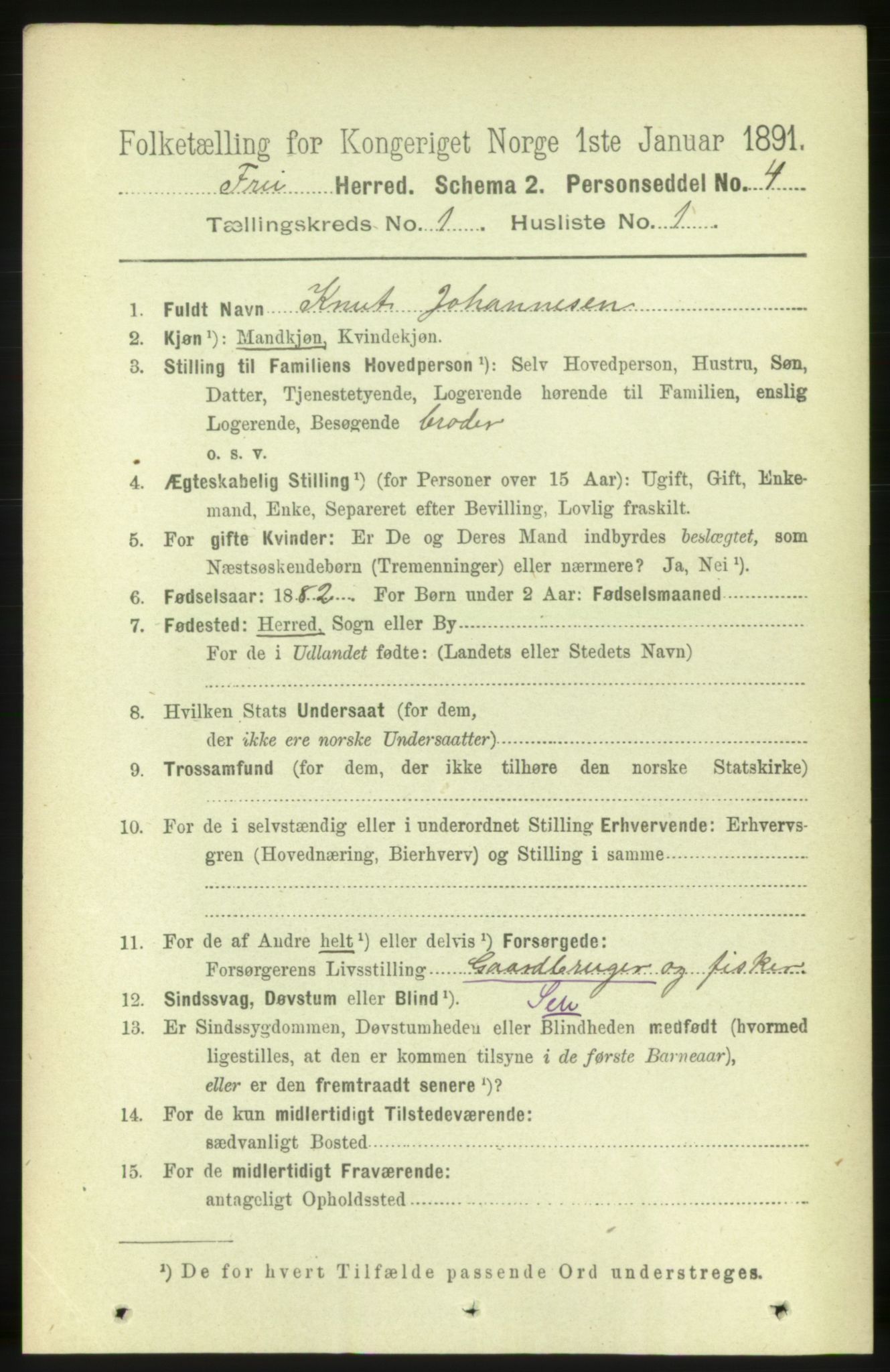 RA, 1891 census for 1556 Frei, 1891, p. 100