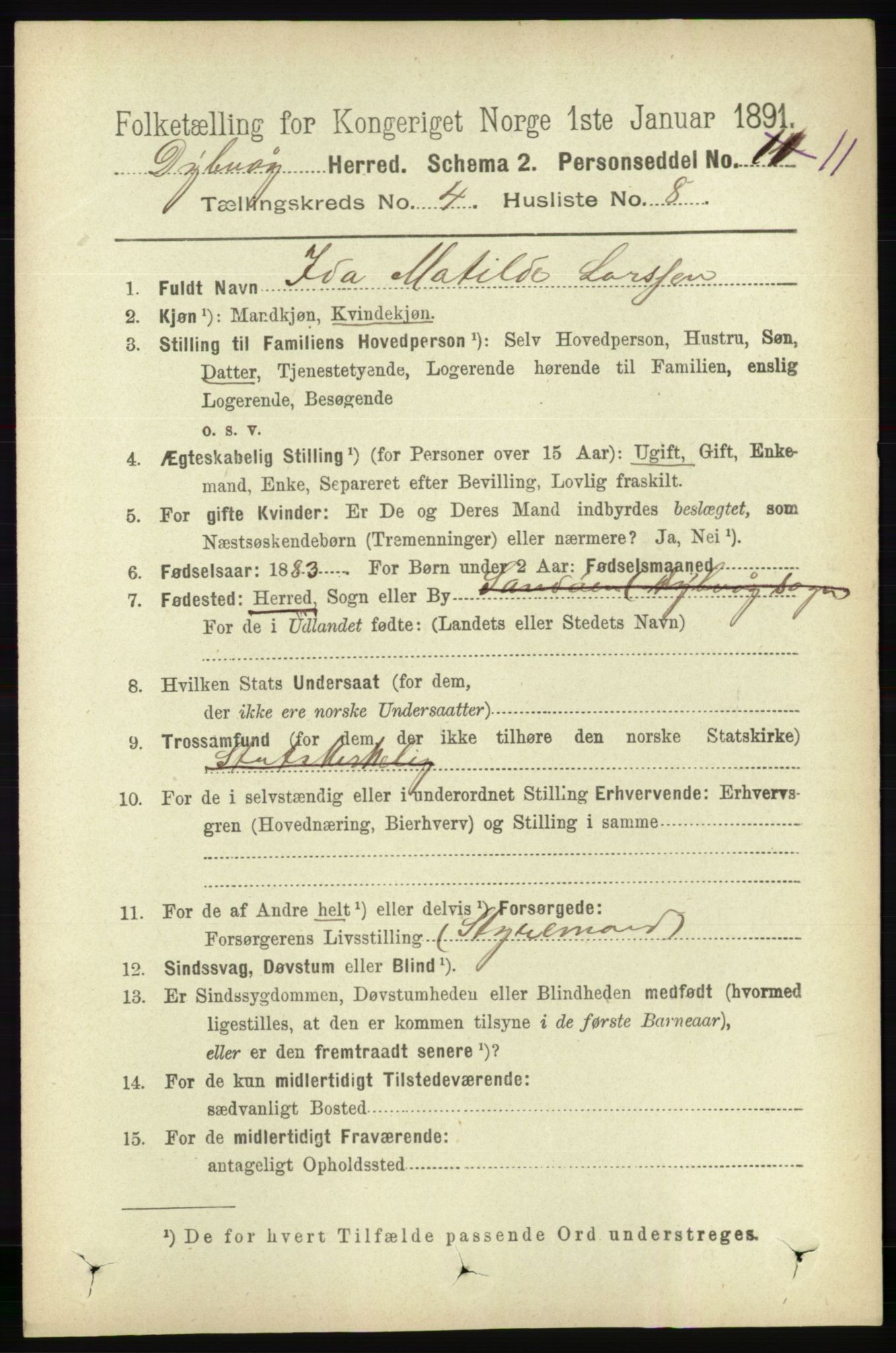 RA, 1891 census for 0915 Dypvåg, 1891, p. 1071
