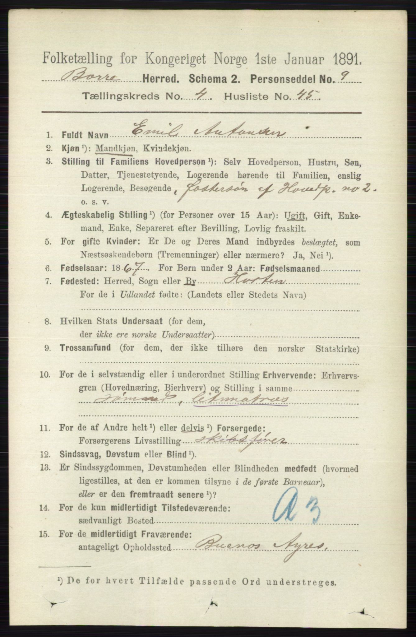 RA, 1891 census for 0717 Borre, 1891, p. 1913