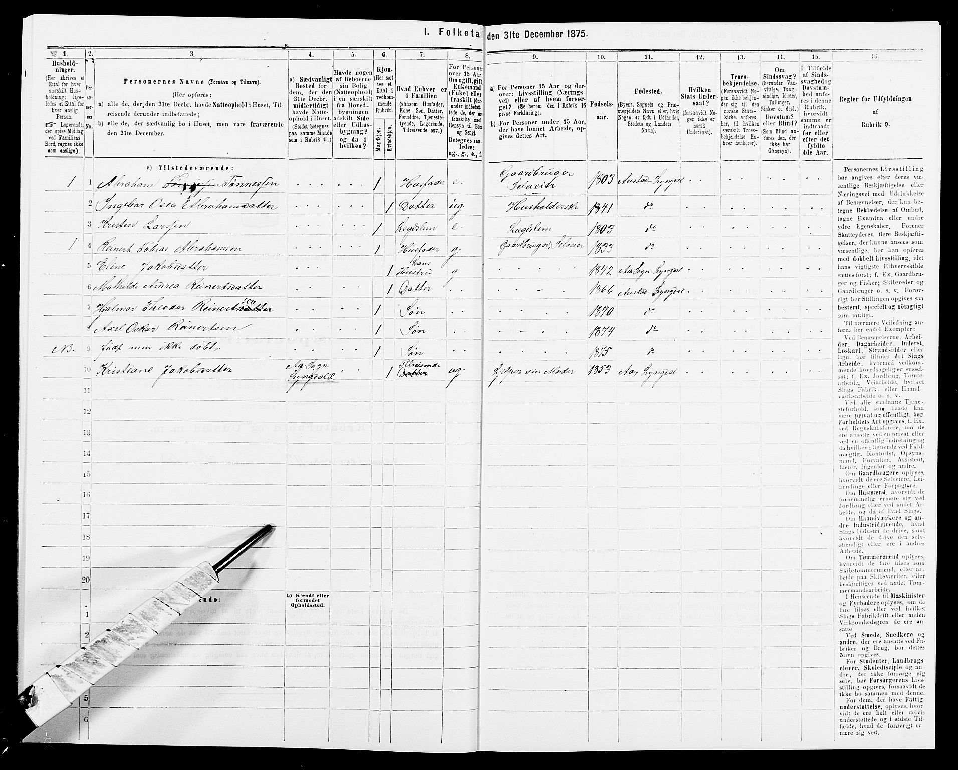 SAK, 1875 census for 1032P Lyngdal, 1875, p. 490