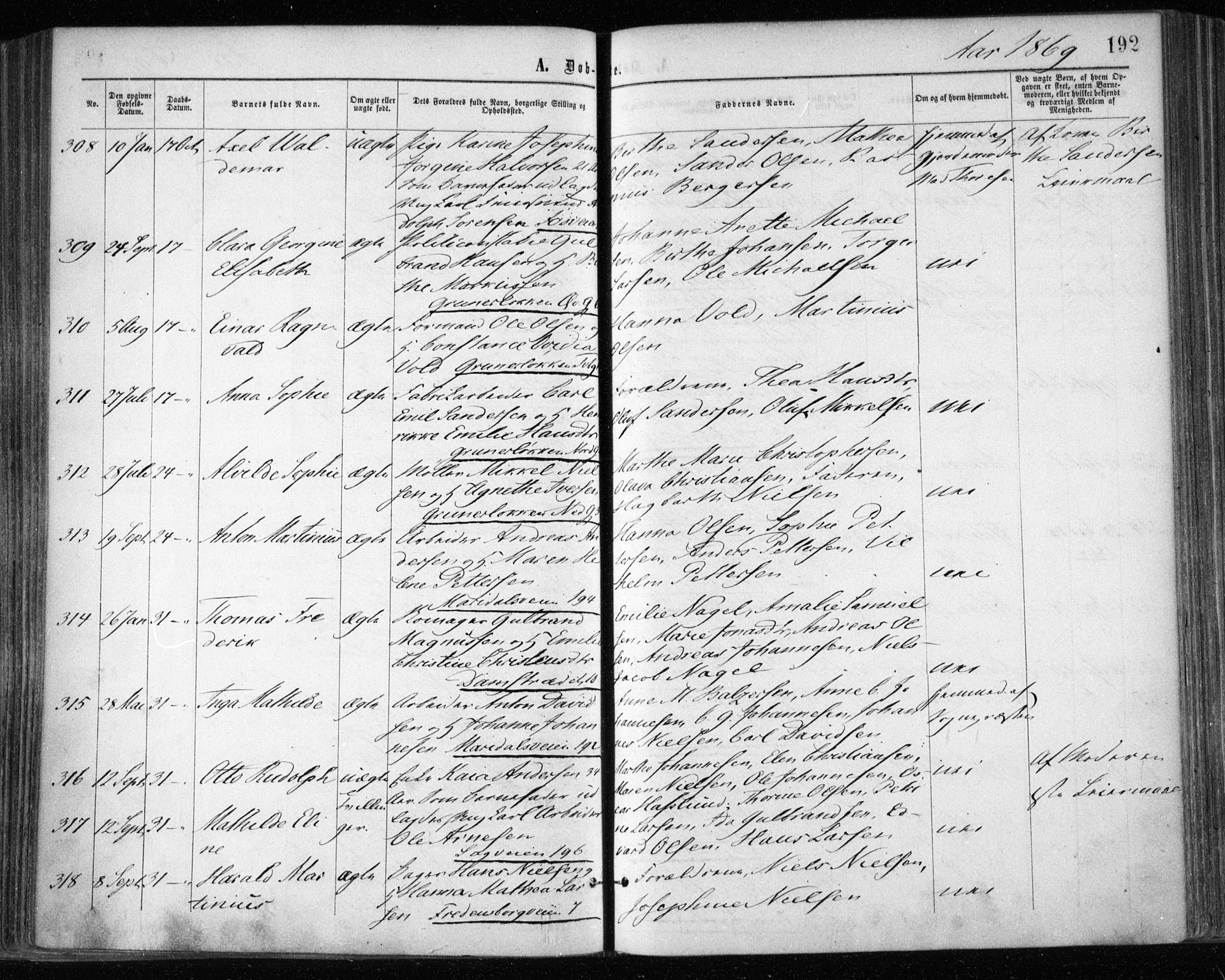 Gamle Aker prestekontor Kirkebøker, SAO/A-10617a/F/L0002: Parish register (official) no. 2, 1864-1872, p. 192