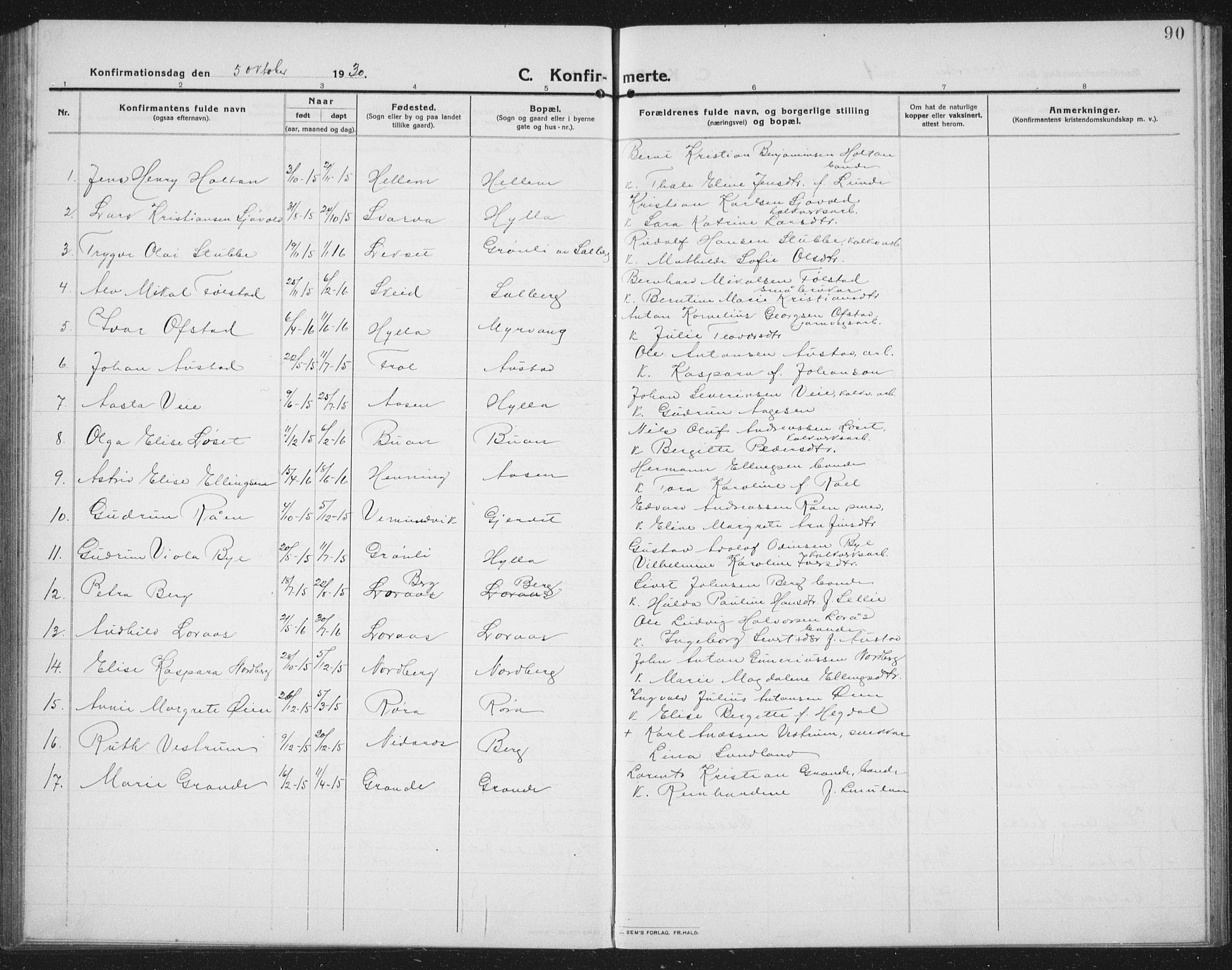 Ministerialprotokoller, klokkerbøker og fødselsregistre - Nord-Trøndelag, SAT/A-1458/731/L0312: Parish register (copy) no. 731C03, 1911-1935, p. 90