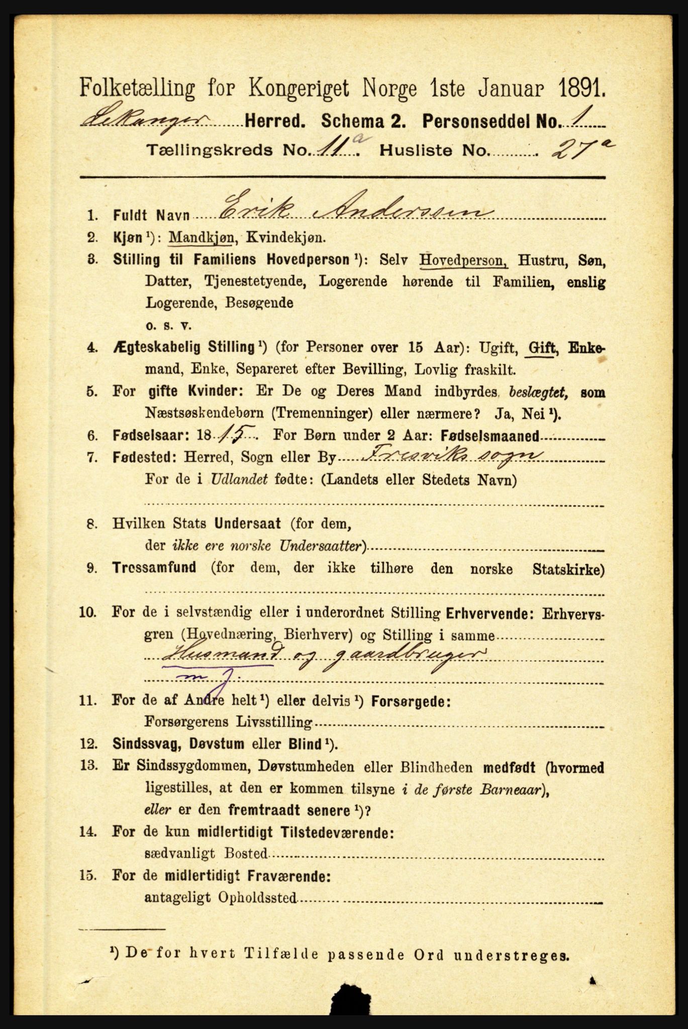 RA, 1891 census for 1419 Leikanger, 1891, p. 2141