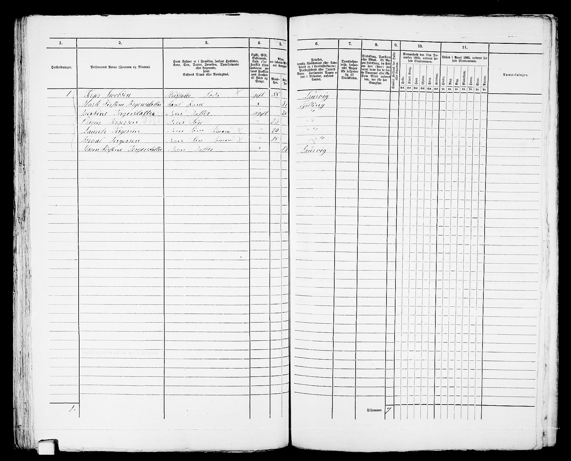 RA, 1865 census for Larvik, 1865, p. 104