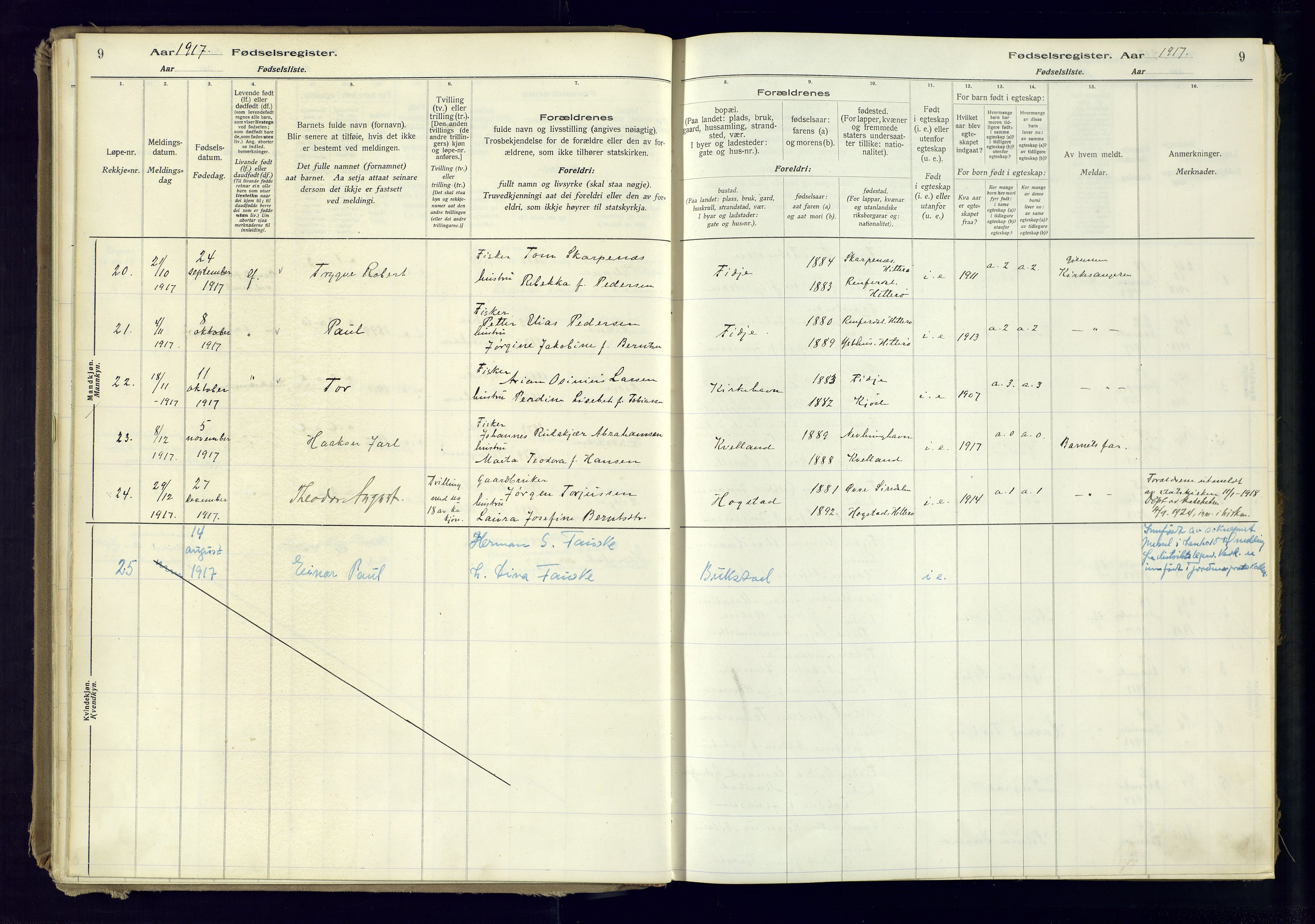 Flekkefjord sokneprestkontor, AV/SAK-1111-0012/J/Ja/L0007: Birth register no. 7, 1916-1982, p. 9