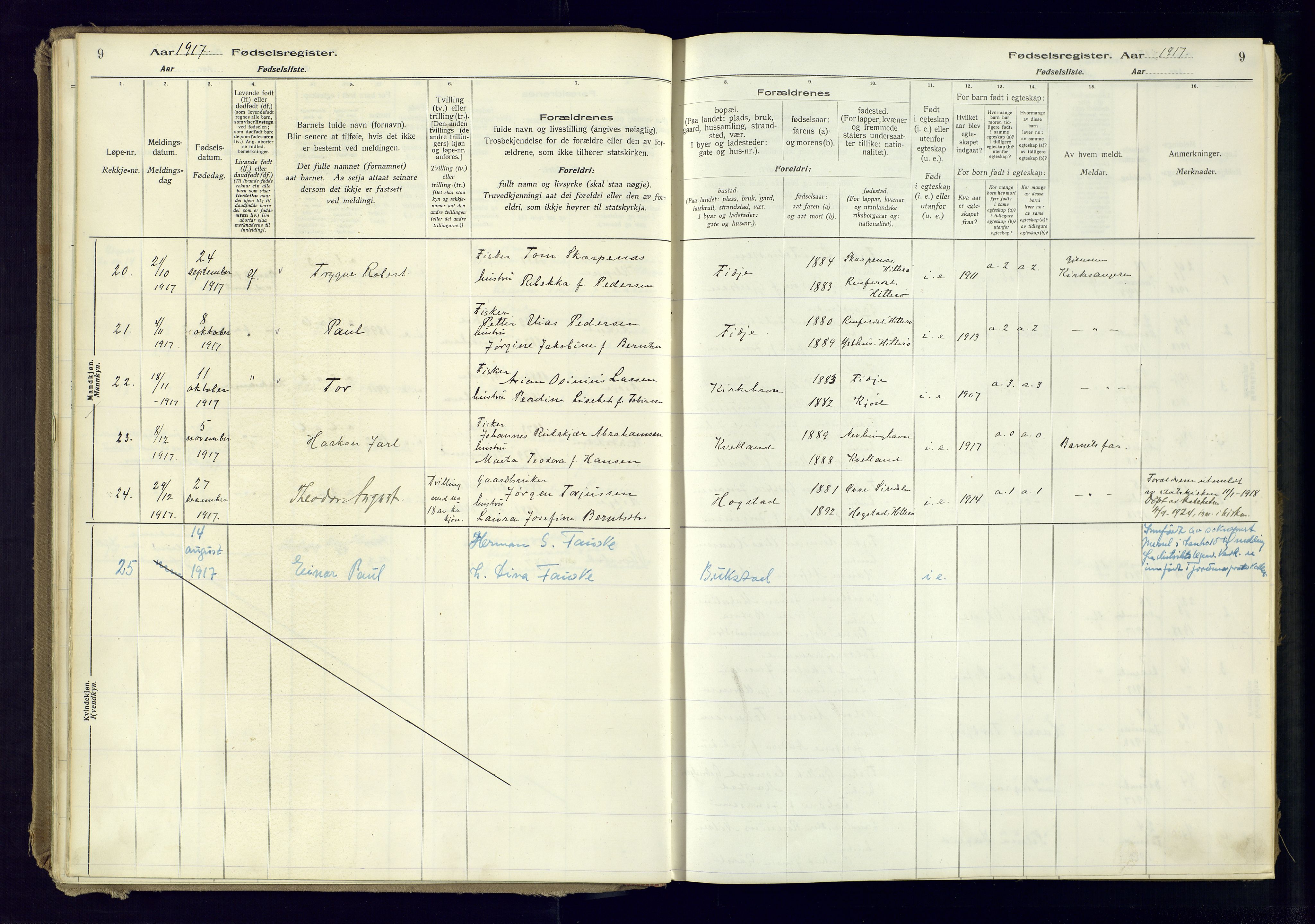 Flekkefjord sokneprestkontor, SAK/1111-0012/J/Ja/L0007: Birth register no. 7, 1916-1982, p. 9