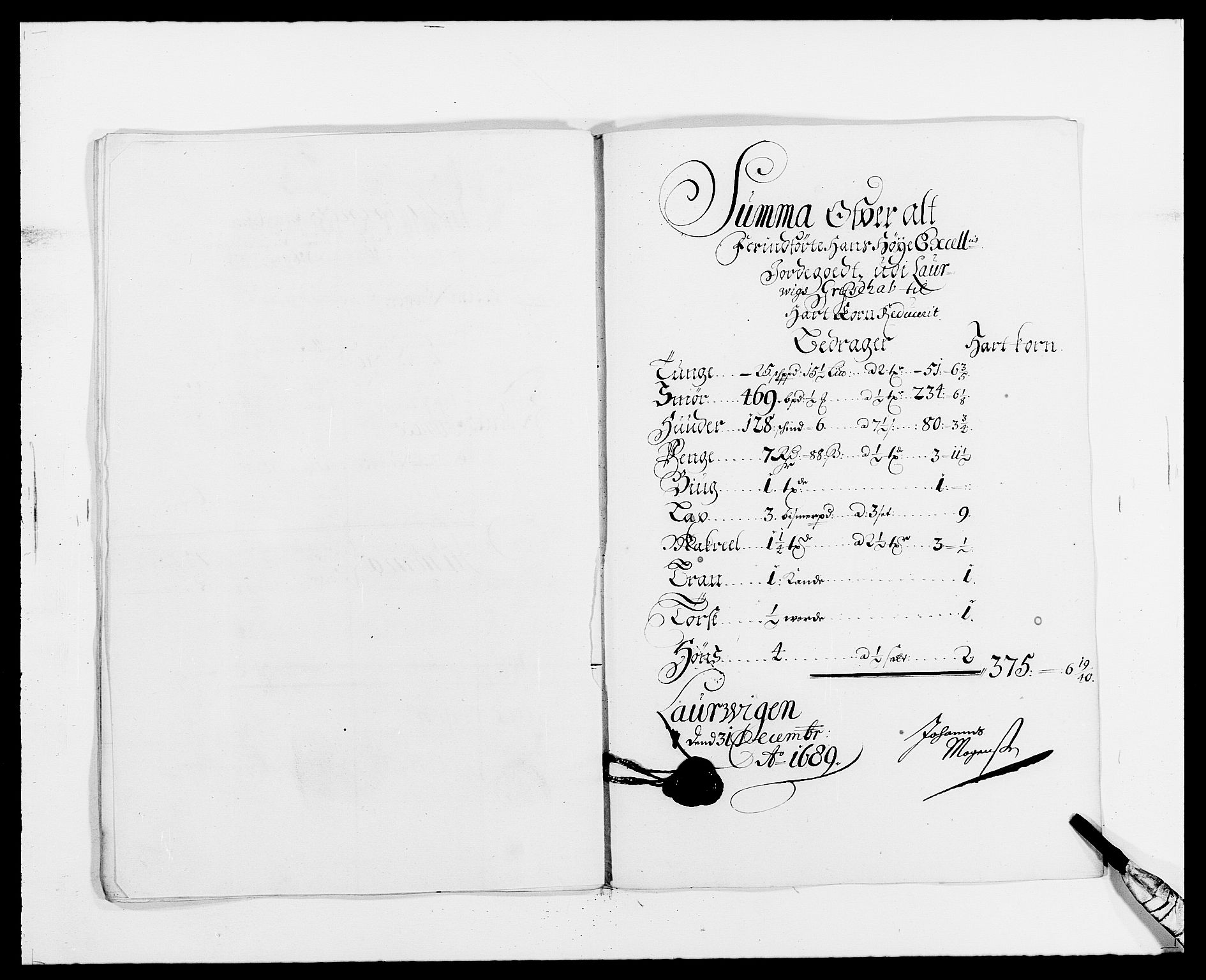 Rentekammeret inntil 1814, Reviderte regnskaper, Fogderegnskap, AV/RA-EA-4092/R33/L1971: Fogderegnskap Larvik grevskap, 1688-1689, p. 289