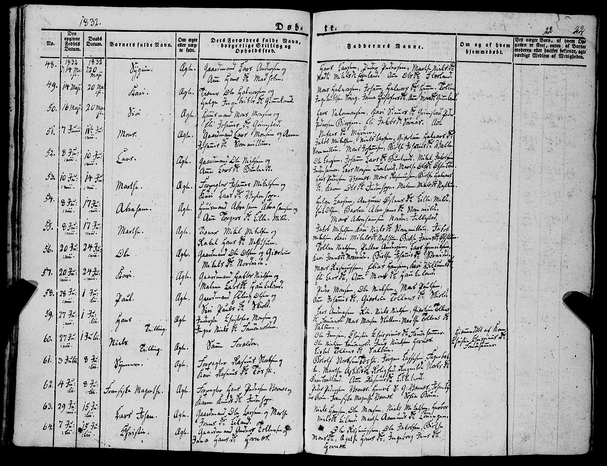 Fana Sokneprestembete, SAB/A-75101/H/Haa/Haaa/L0008: Parish register (official) no. A 8, 1829-1851, p. 22