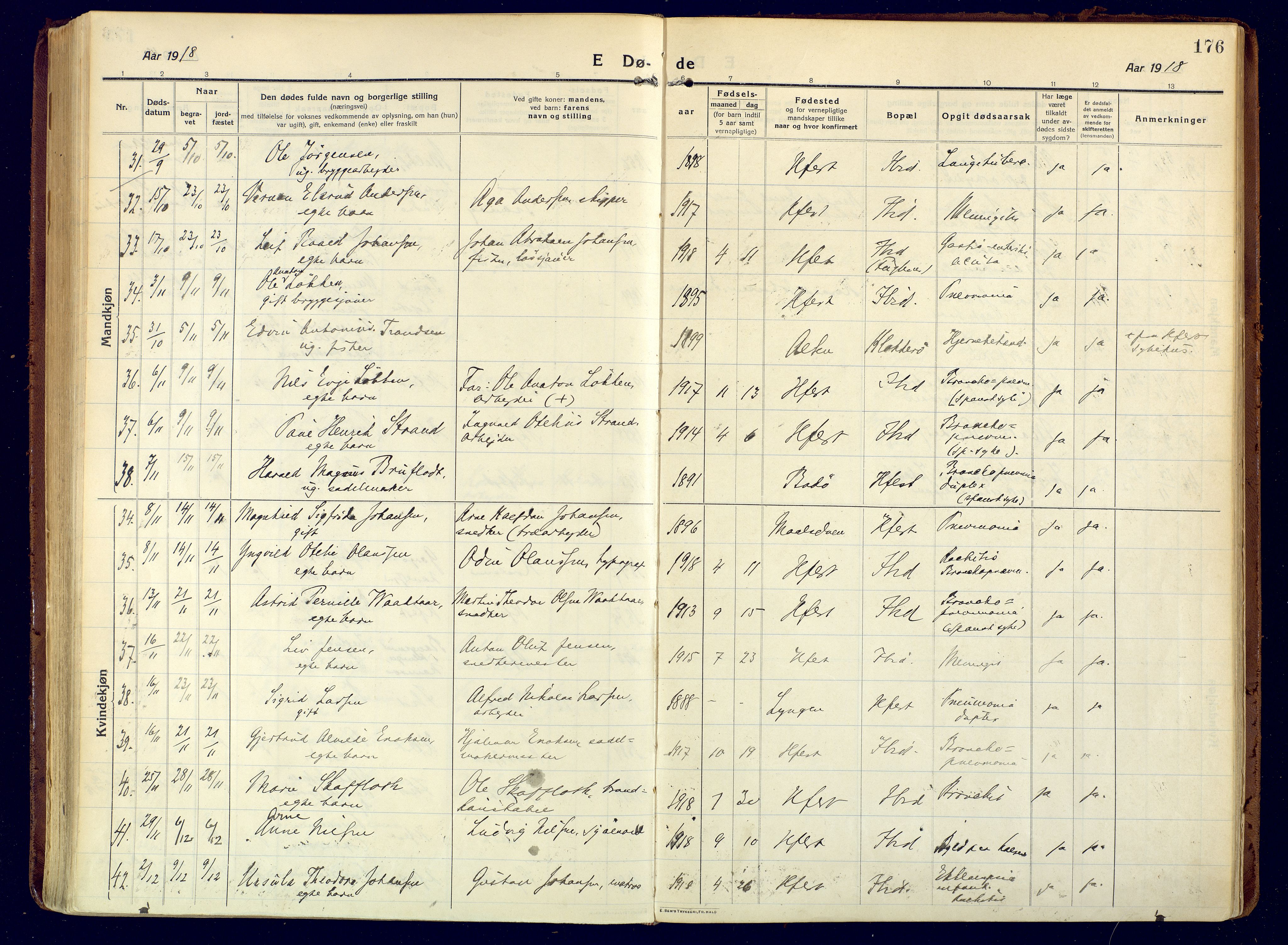 Hammerfest sokneprestkontor, AV/SATØ-S-1347/H/Ha/L0015.kirke: Parish register (official) no. 15, 1916-1923, p. 176