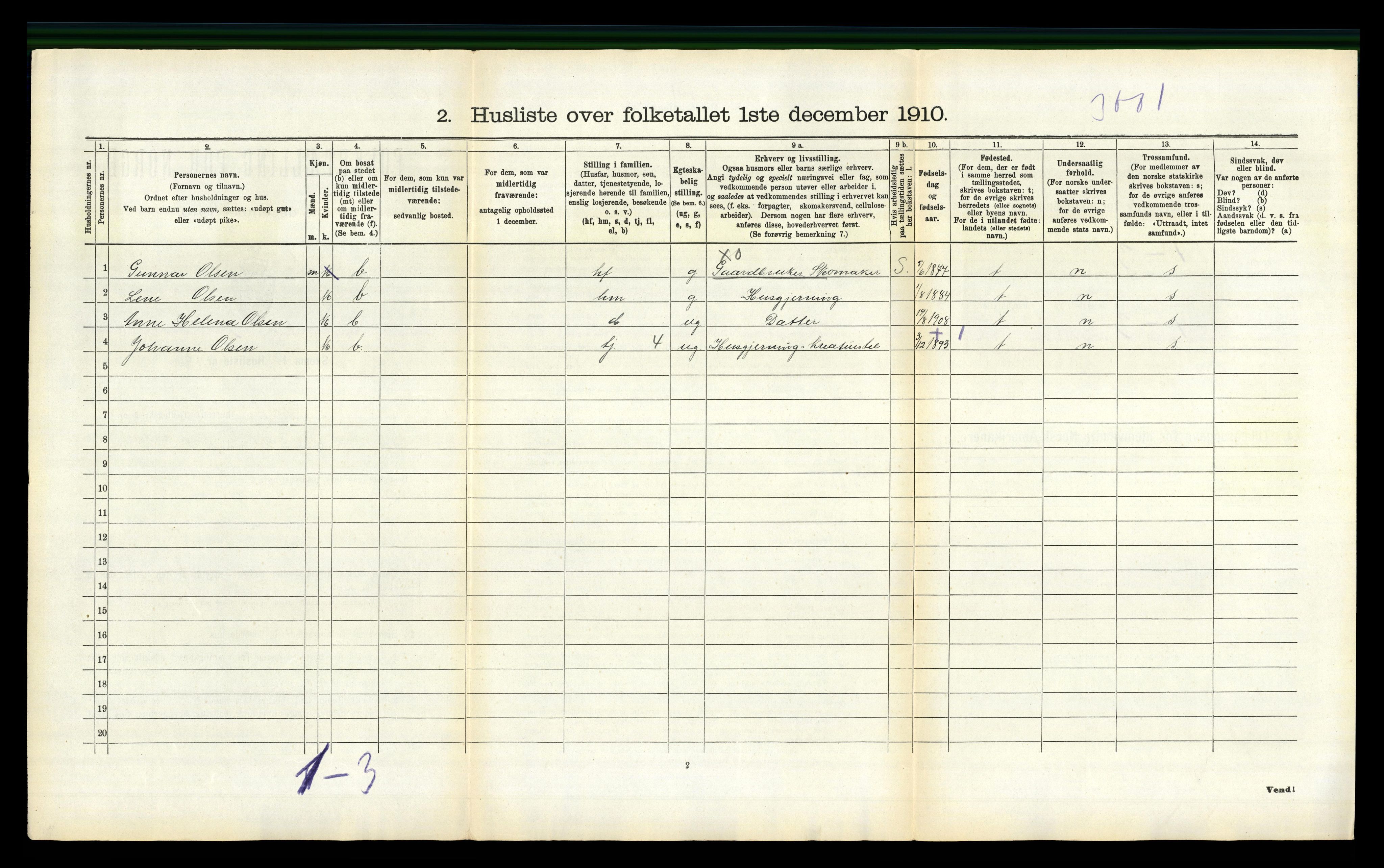 RA, 1910 census for Flosta, 1910, p. 624