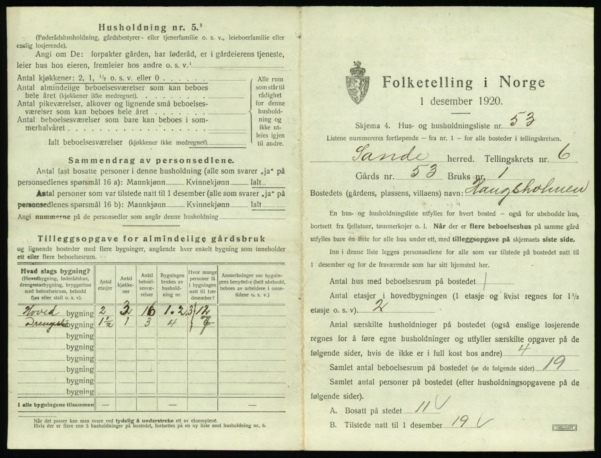 SAT, 1920 census for Sande (MR), 1920, p. 560