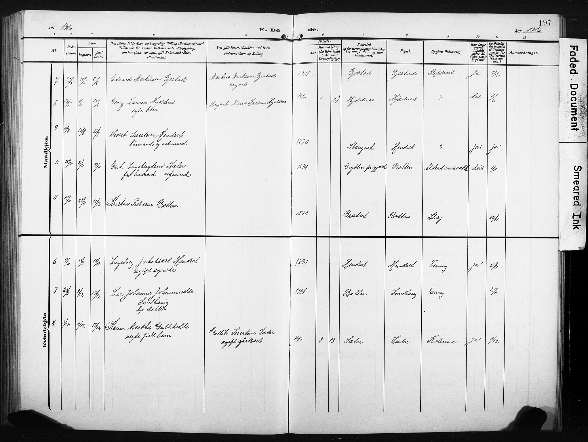 Ministerialprotokoller, klokkerbøker og fødselsregistre - Møre og Romsdal, AV/SAT-A-1454/580/L0927: Parish register (copy) no. 580C02, 1904-1932, p. 197