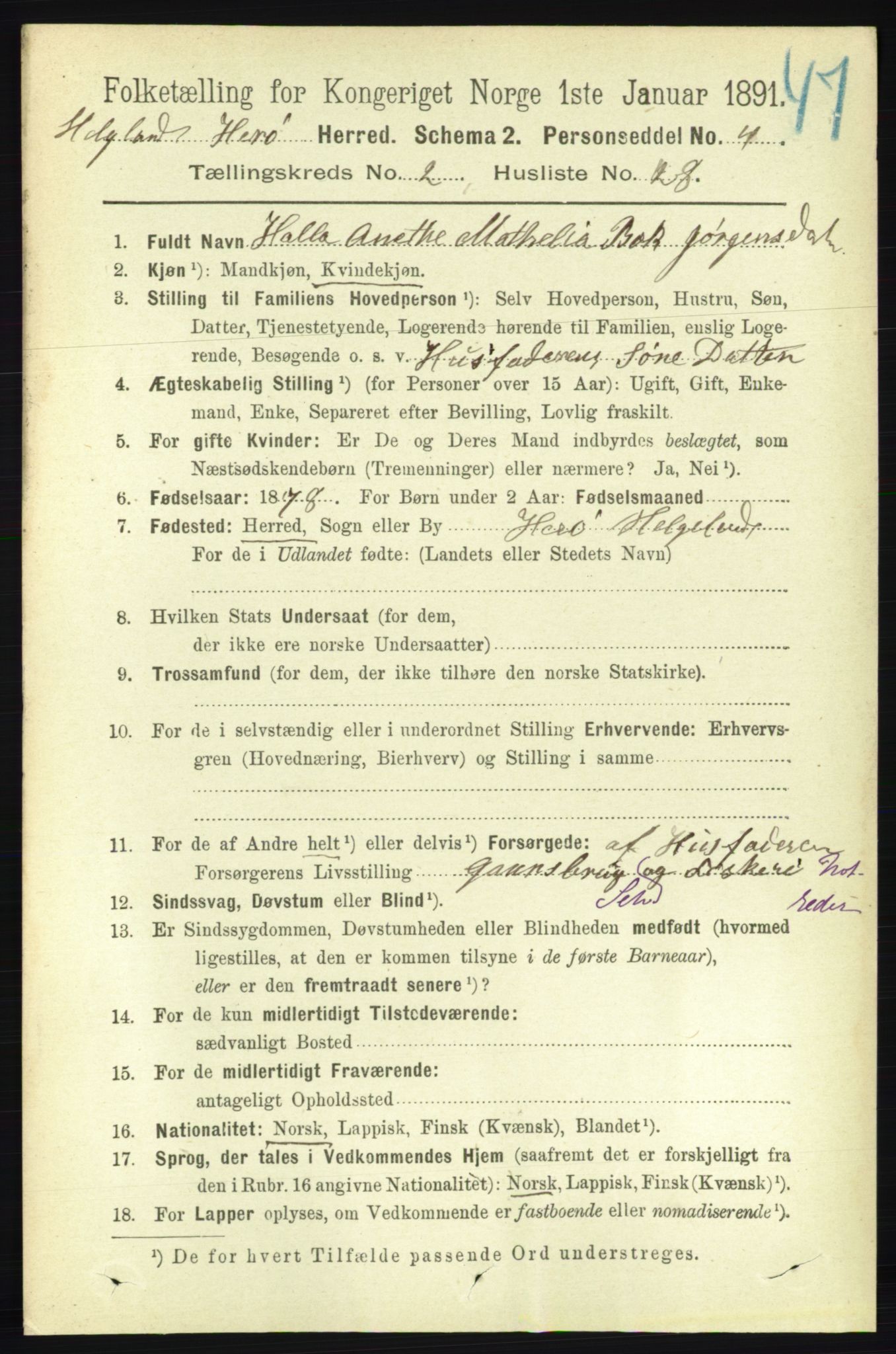 RA, 1891 census for 1818 Herøy, 1891, p. 433