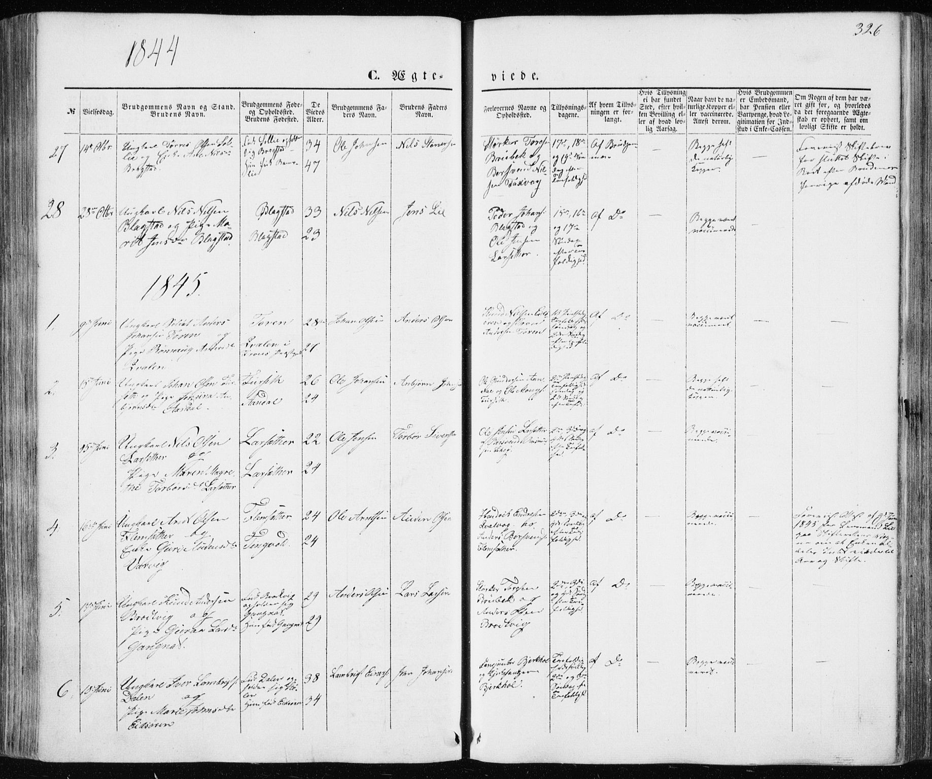 Ministerialprotokoller, klokkerbøker og fødselsregistre - Møre og Romsdal, SAT/A-1454/586/L0984: Parish register (official) no. 586A10, 1844-1856, p. 326