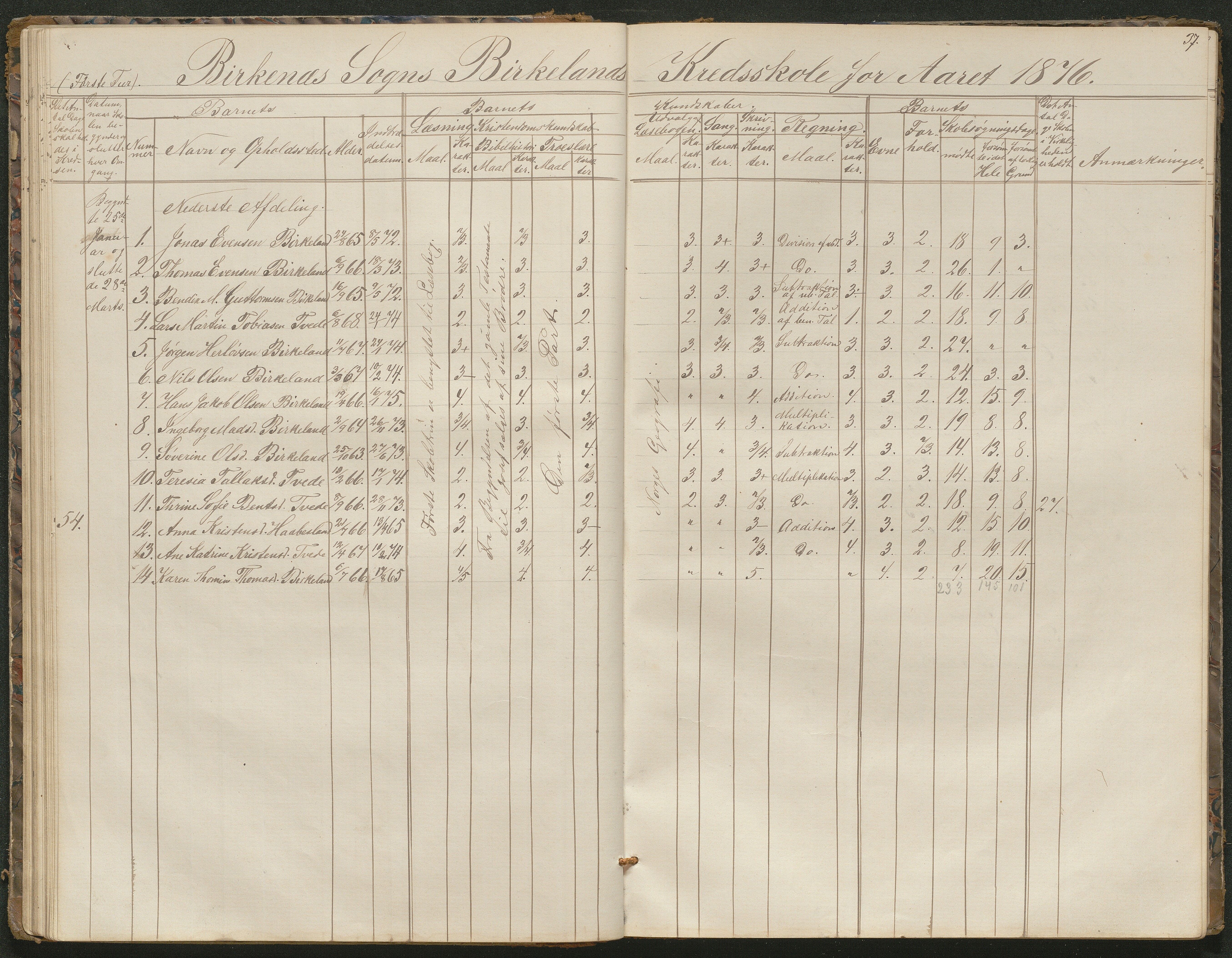 Birkenes kommune, Birkenes krets/Birkeland folkeskole frem til 1991, AAKS/KA0928-550a_91/F02/L0001: Skoleprotokoll, 1862-1896, p. 37