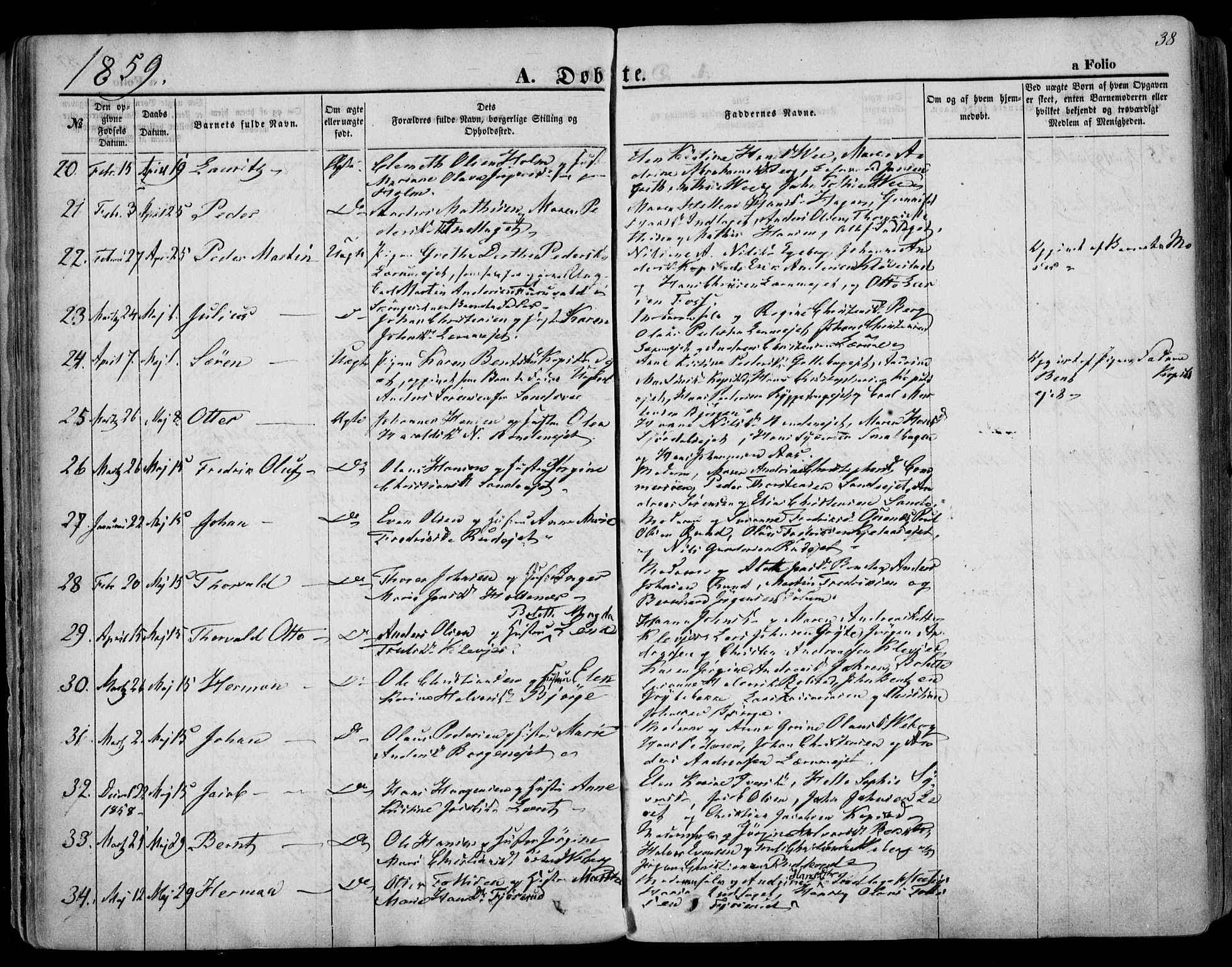Sande Kirkebøker, SAKO/A-53/F/Fa/L0004: Parish register (official) no. 4, 1847-1864, p. 38