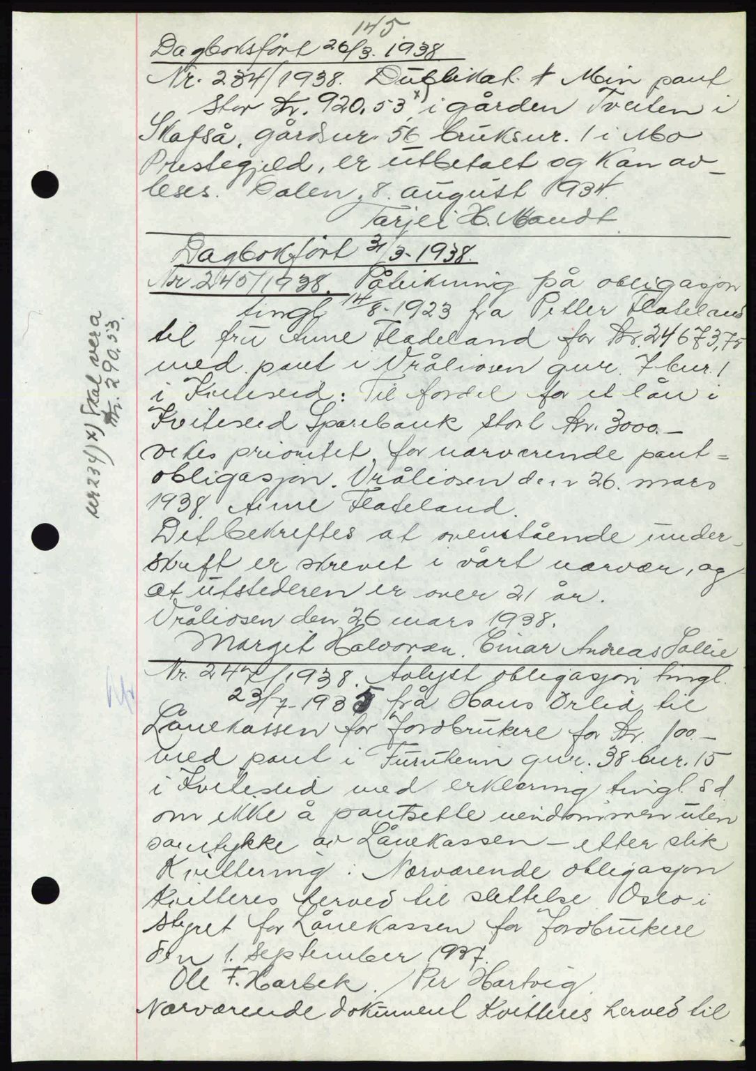 Vest-Telemark sorenskriveri, AV/SAKO-A-134/G/Ga/Gad/L0001: Mortgage book no. B-1, 1937-1938, Diary no: : 234/1938