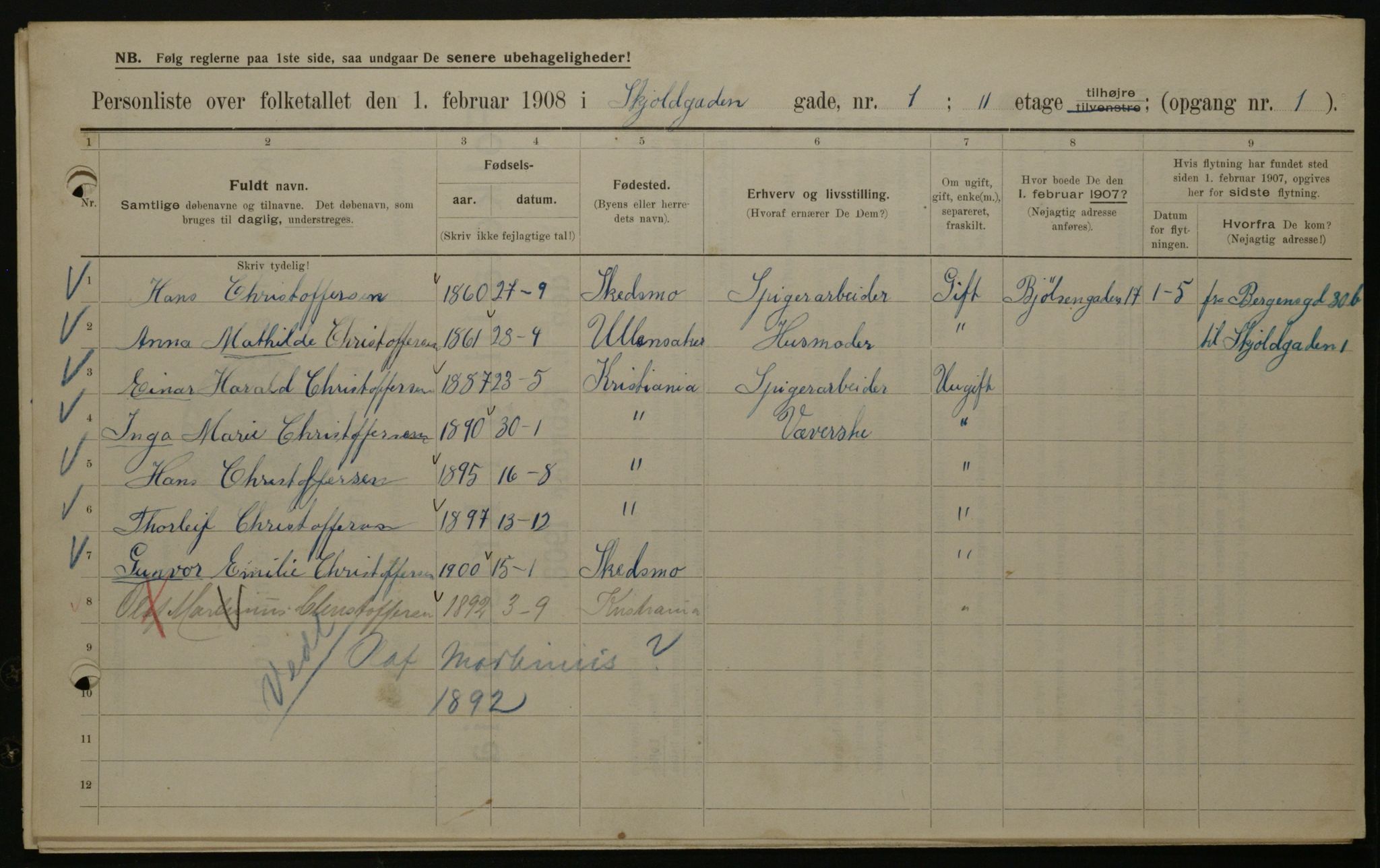 OBA, Municipal Census 1908 for Kristiania, 1908, p. 86535