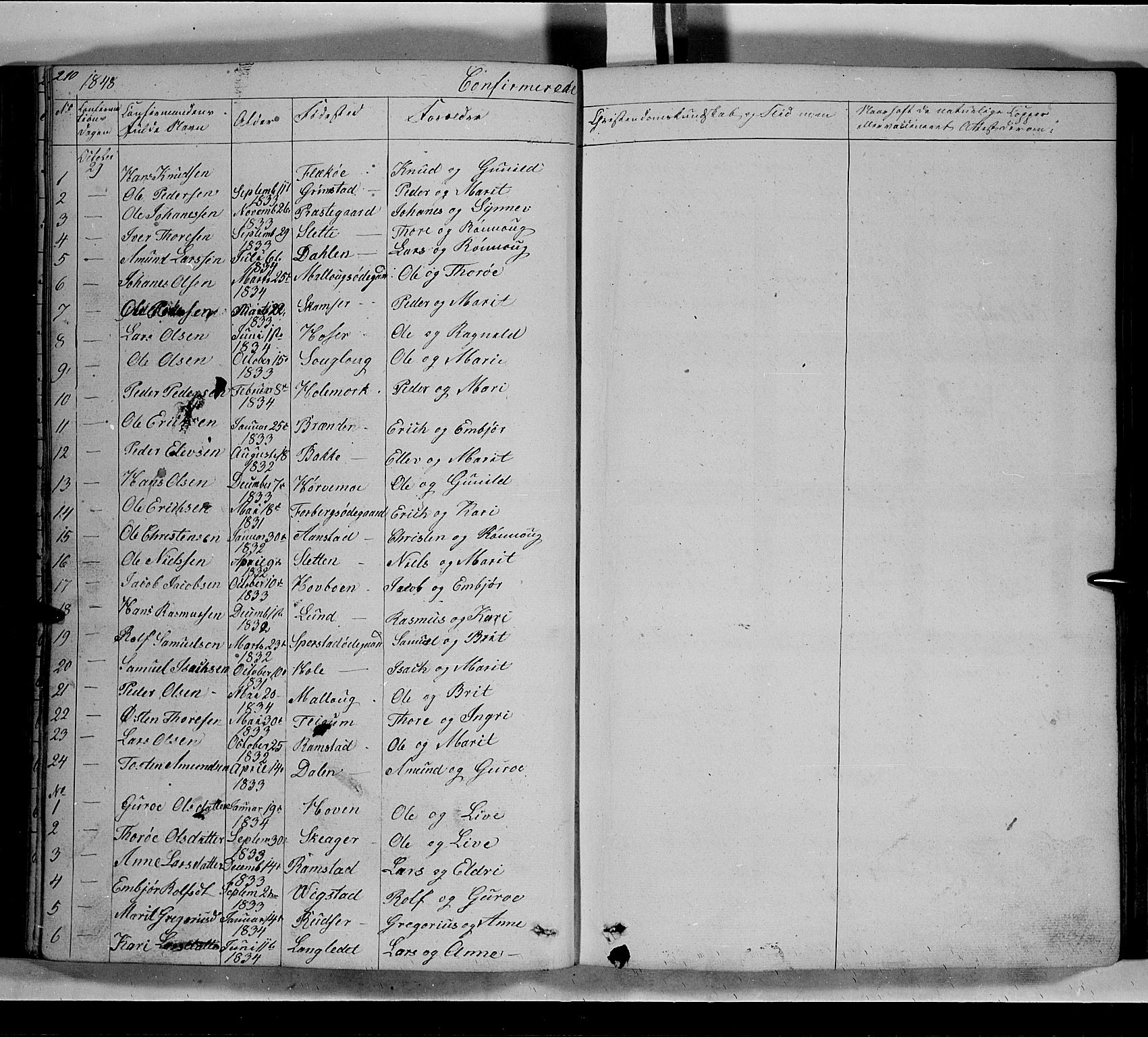 Lom prestekontor, SAH/PREST-070/L/L0004: Parish register (copy) no. 4, 1845-1864, p. 210-211