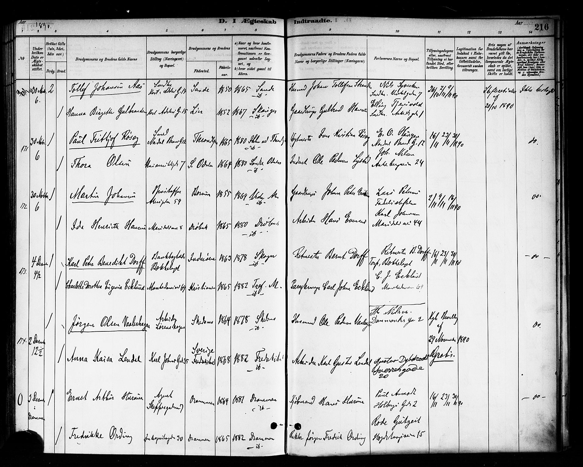Trefoldighet prestekontor Kirkebøker, SAO/A-10882/F/Fc/L0003: Parish register (official) no. III 3, 1881-1891, p. 216