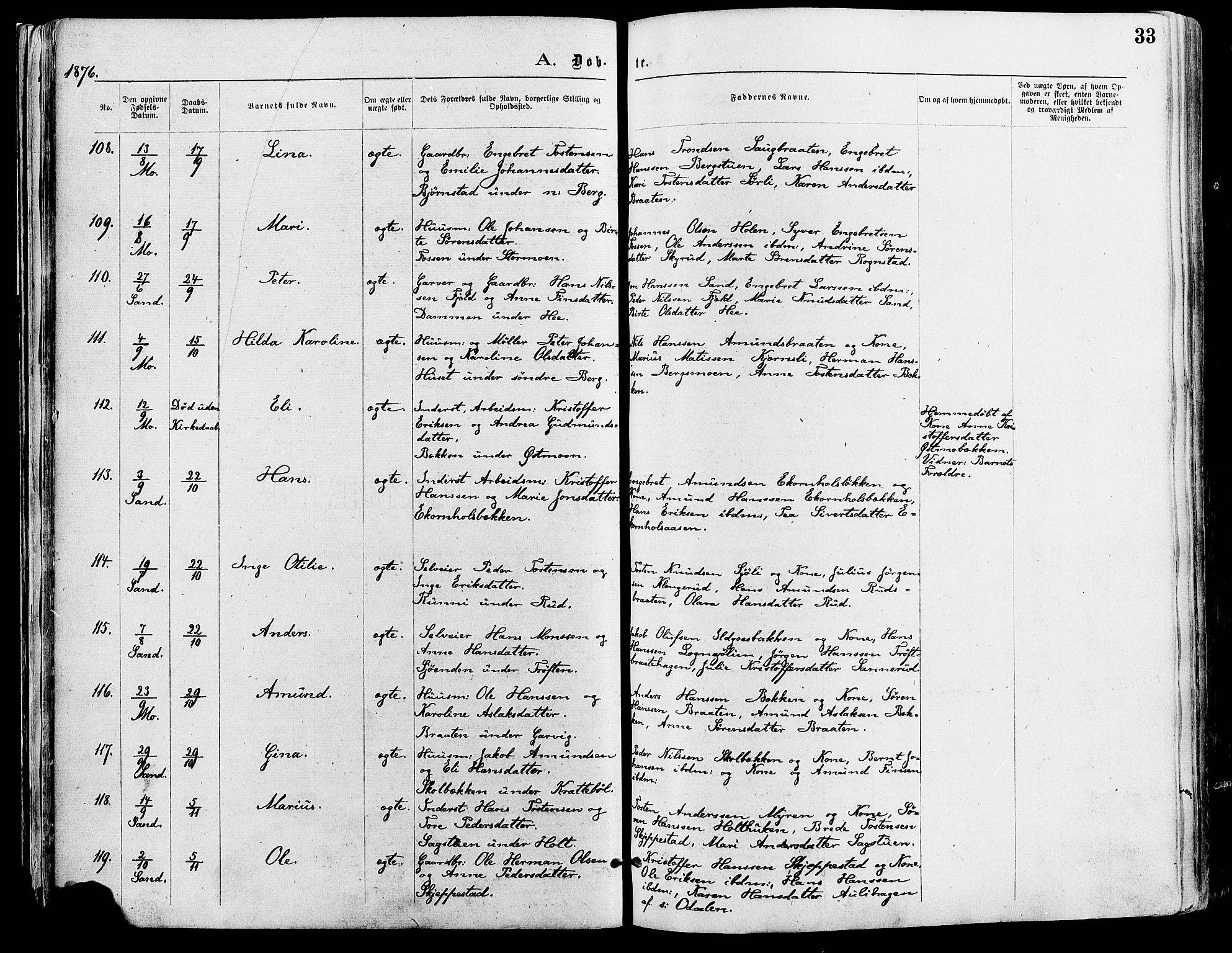 Nord-Odal prestekontor, AV/SAH-PREST-032/H/Ha/Haa/L0005: Parish register (official) no. 5, 1874-1885, p. 33