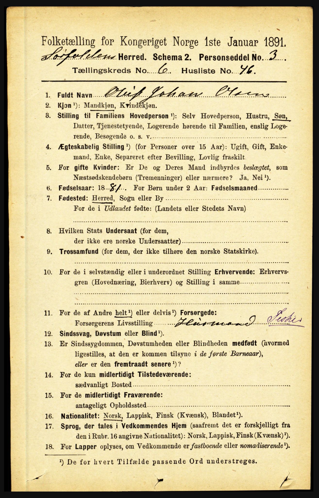 RA, 1891 census for 1845 Sørfold, 1891, p. 2144