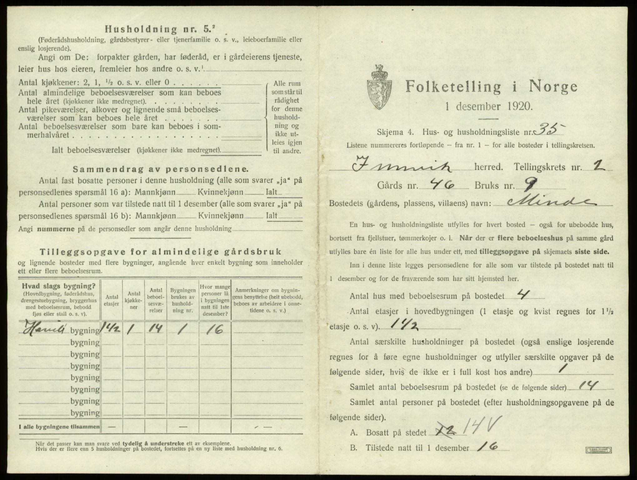 SAB, 1920 census for Innvik, 1920, p. 144