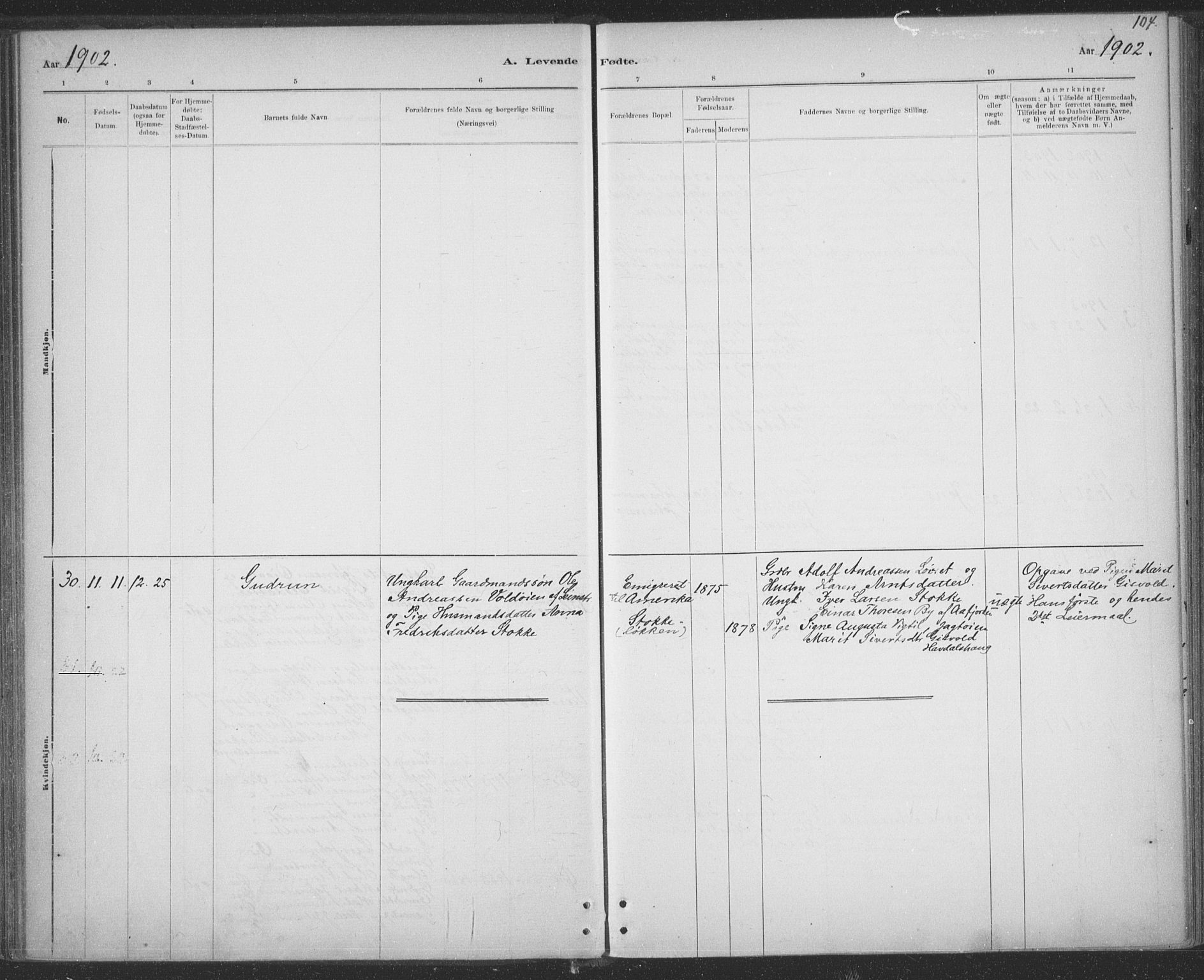 Ministerialprotokoller, klokkerbøker og fødselsregistre - Sør-Trøndelag, SAT/A-1456/691/L1085: Parish register (official) no. 691A17, 1887-1908, p. 104