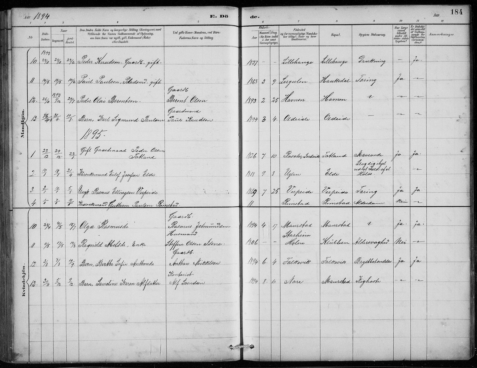 Davik sokneprestembete, AV/SAB-A-79701/H/Hab/Habc/L0002: Parish register (copy) no. C 2, 1889-1906, p. 184