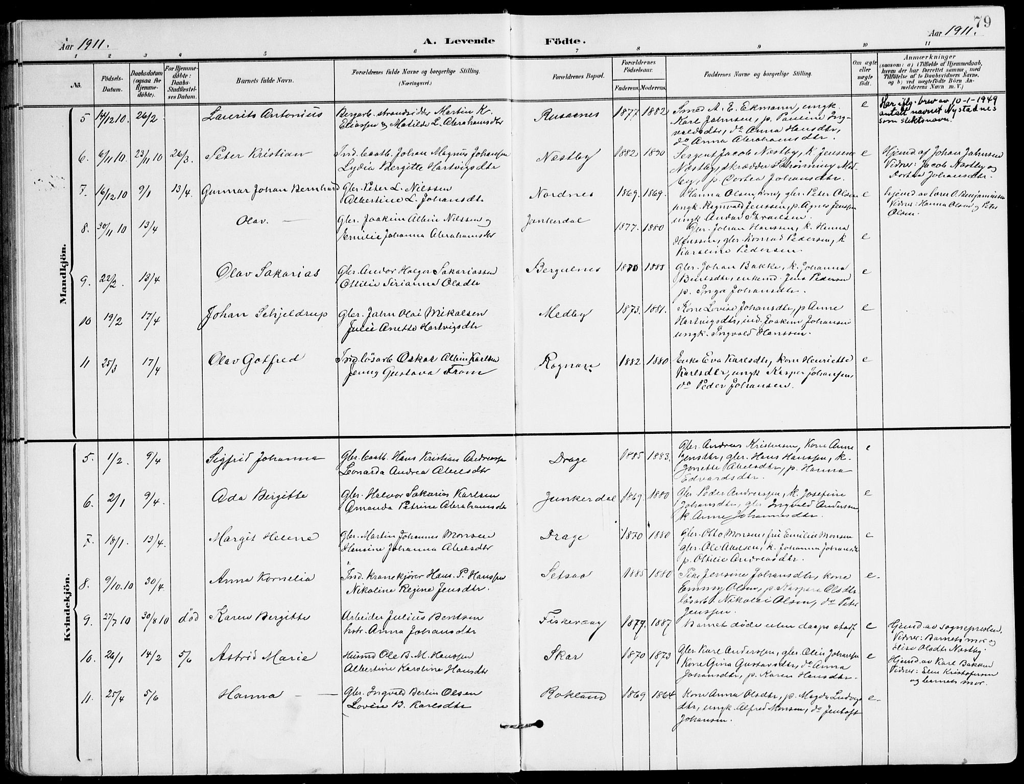 Ministerialprotokoller, klokkerbøker og fødselsregistre - Nordland, AV/SAT-A-1459/847/L0672: Parish register (official) no. 847A12, 1902-1919, p. 79