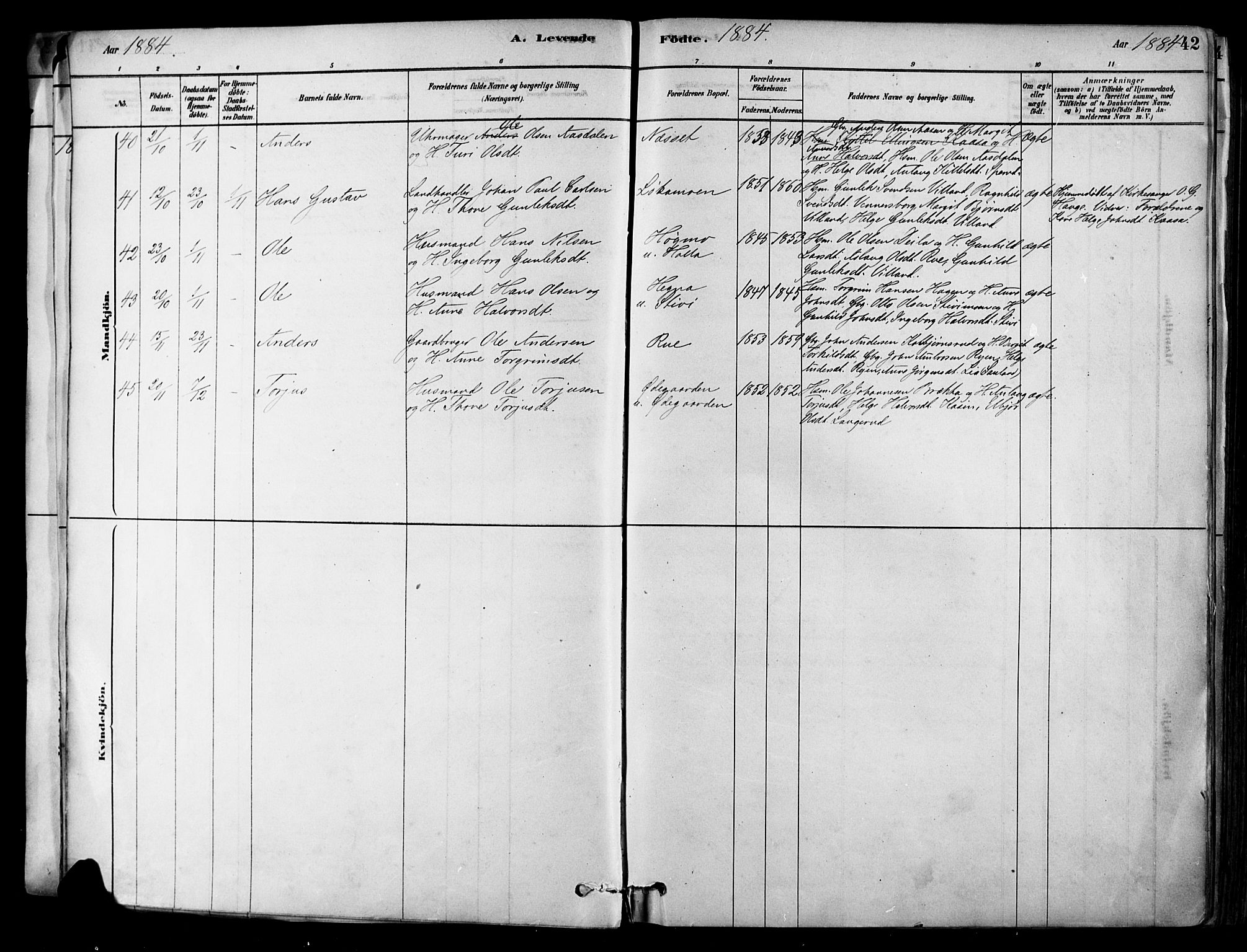 Heddal kirkebøker, SAKO/A-268/F/Fa/L0008: Parish register (official) no. I 8, 1878-1903, p. 42