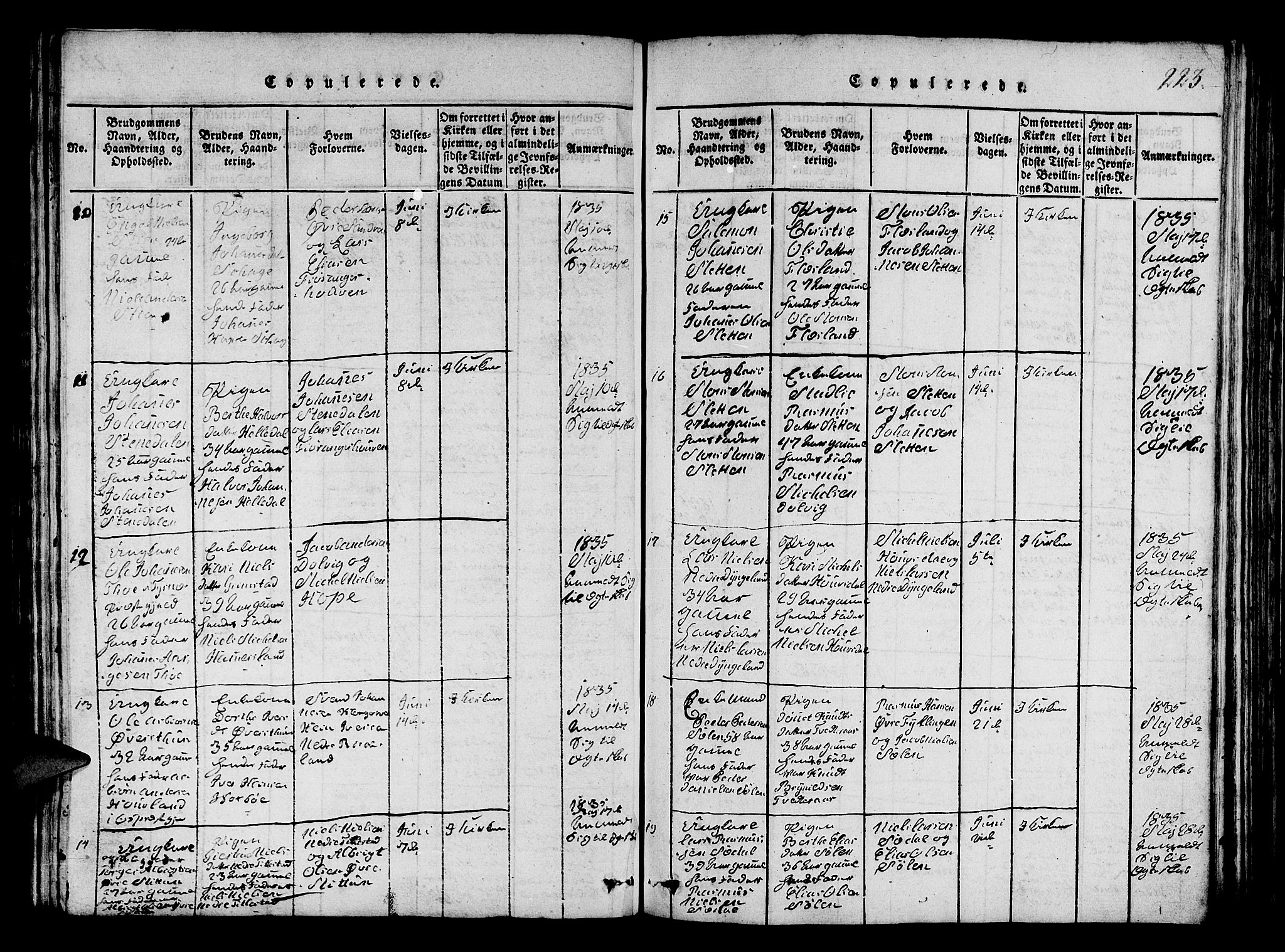 Fana Sokneprestembete, SAB/A-75101/H/Hab/Haba/L0001: Parish register (copy) no. A 1, 1816-1836, p. 223