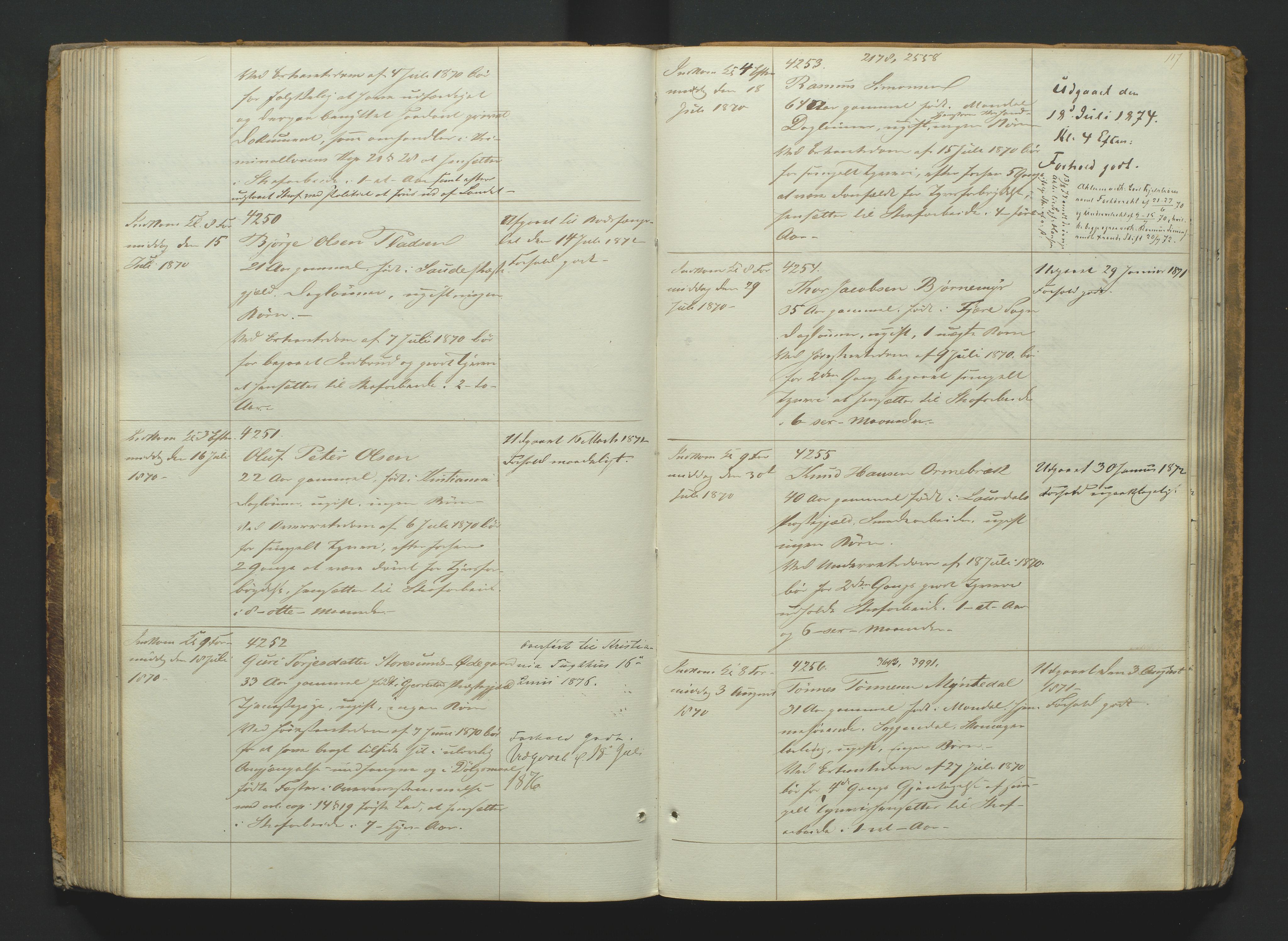 Kristiansand tukthus, AV/SAK-1251-0009/G/Gc/L0008/0001: Fangeregistrering / Fangeprotokoll med navneregister, 1855-1876, p. 116b-117a