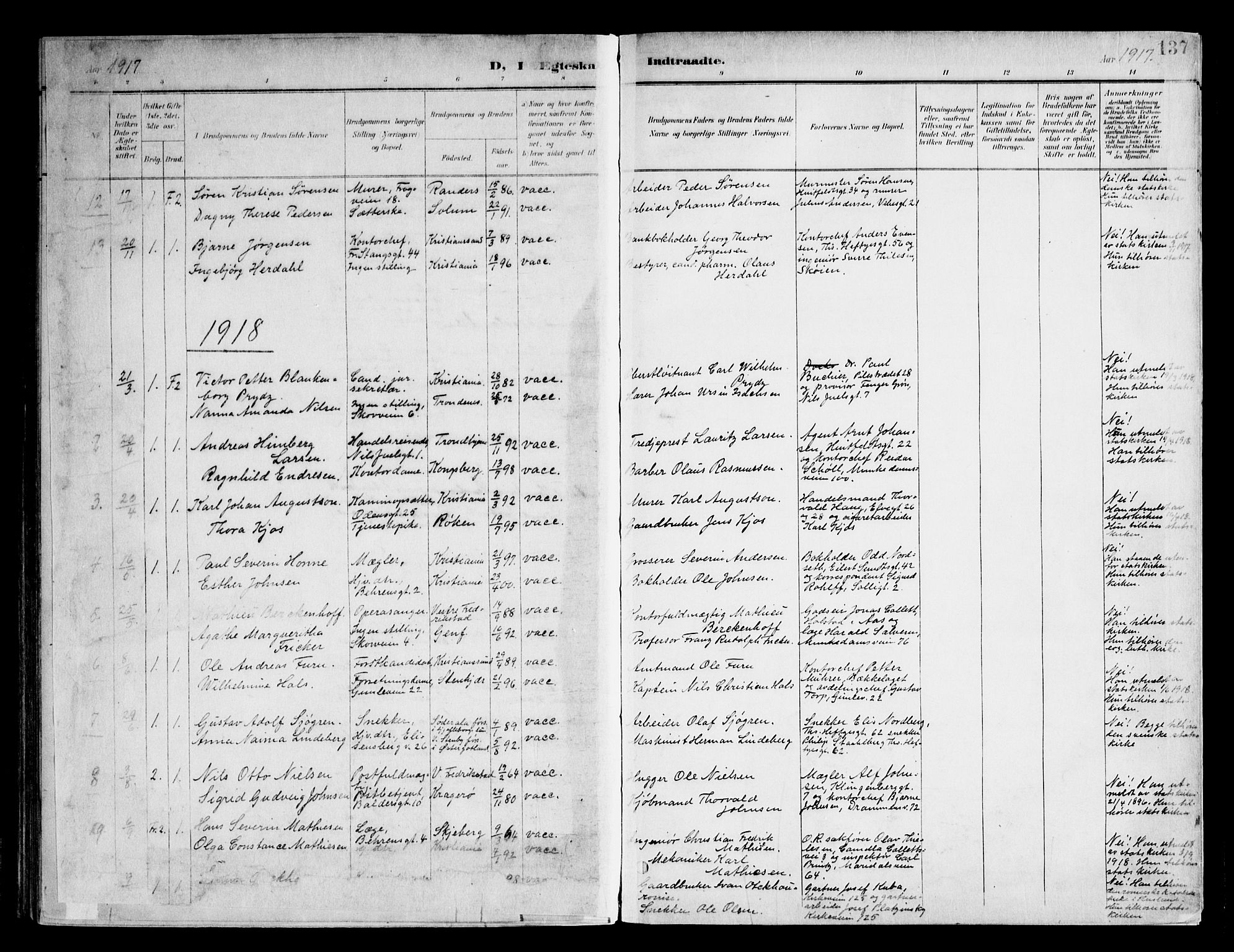 Frogner prestekontor Kirkebøker, SAO/A-10886/F/Fa/L0003: Parish register (official) no. 3, 1898-1917, p. 137