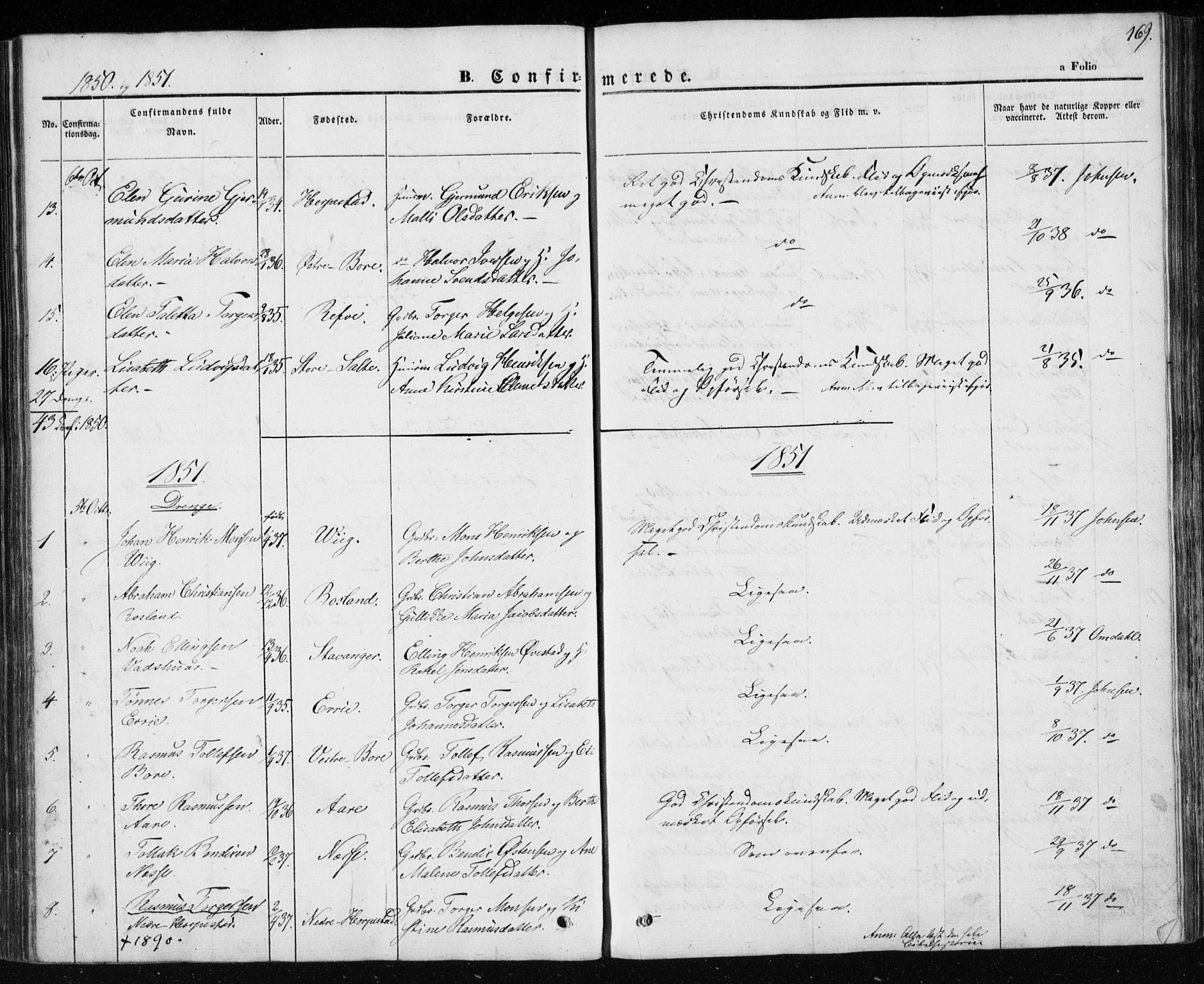 Klepp sokneprestkontor, SAST/A-101803/001/3/30BA/L0004: Parish register (official) no. A 4, 1842-1852, p. 169