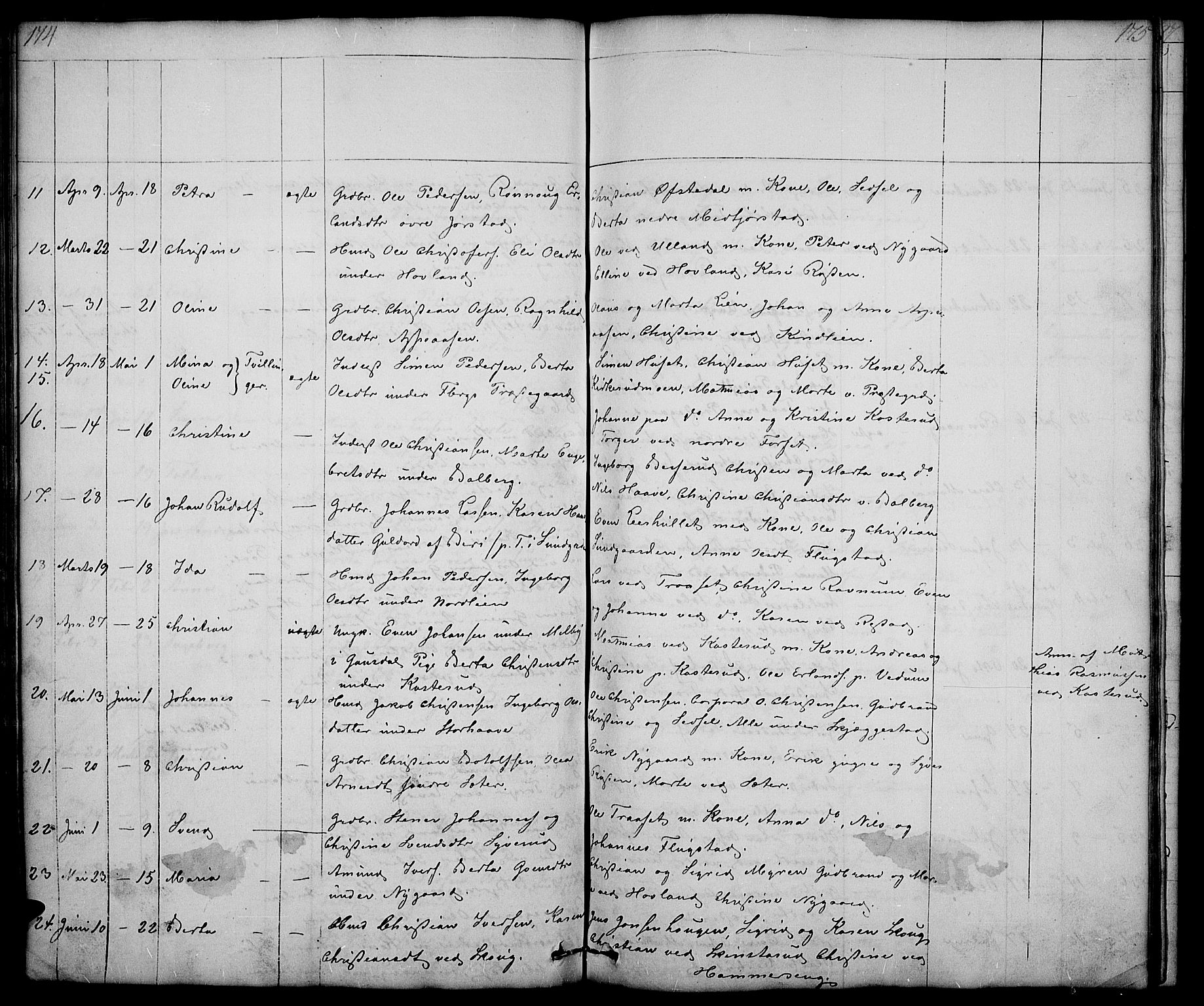 Fåberg prestekontor, AV/SAH-PREST-086/H/Ha/Hab/L0005: Parish register (copy) no. 5, 1837-1864, p. 174-175