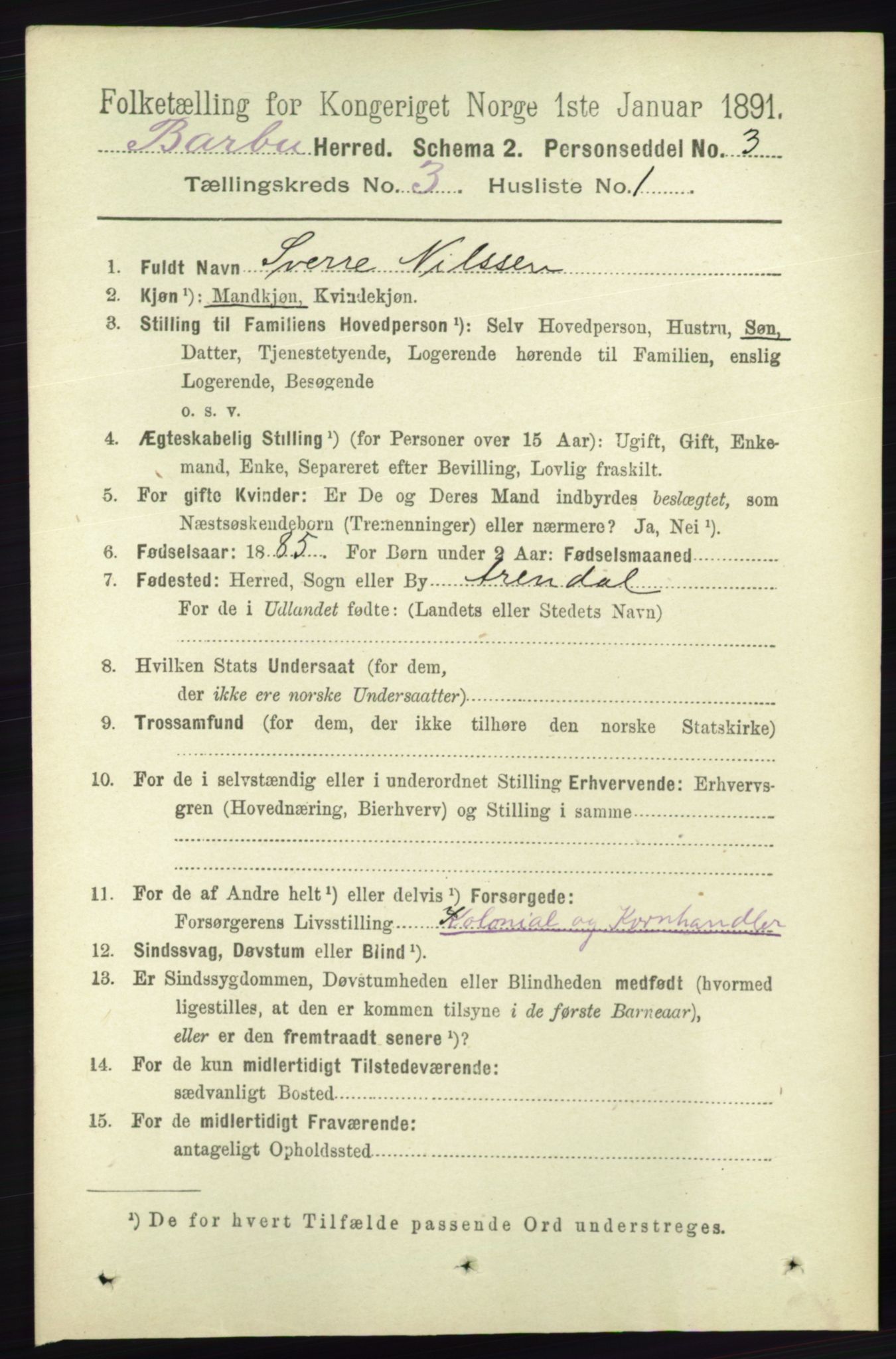 RA, 1891 census for 0990 Barbu, 1891, p. 1465