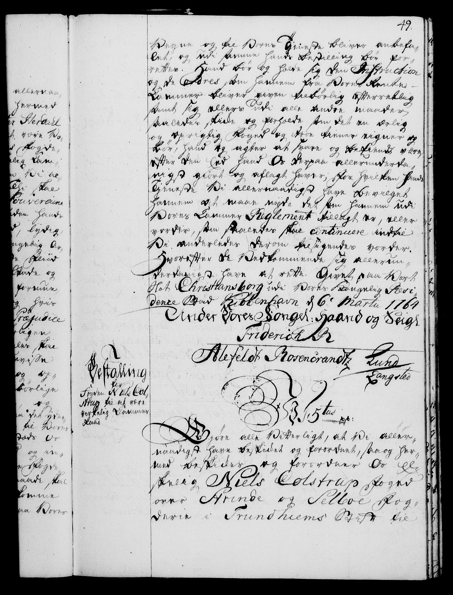 Rentekammeret, Kammerkanselliet, RA/EA-3111/G/Gg/Gge/L0004: Norsk bestallingsprotokoll med register (merket RK 53.28), 1762-1771, p. 49