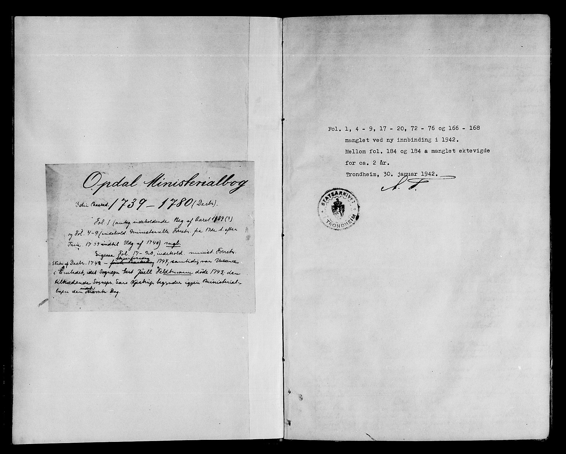 Ministerialprotokoller, klokkerbøker og fødselsregistre - Sør-Trøndelag, SAT/A-1456/678/L0891: Parish register (official) no. 678A01, 1739-1780