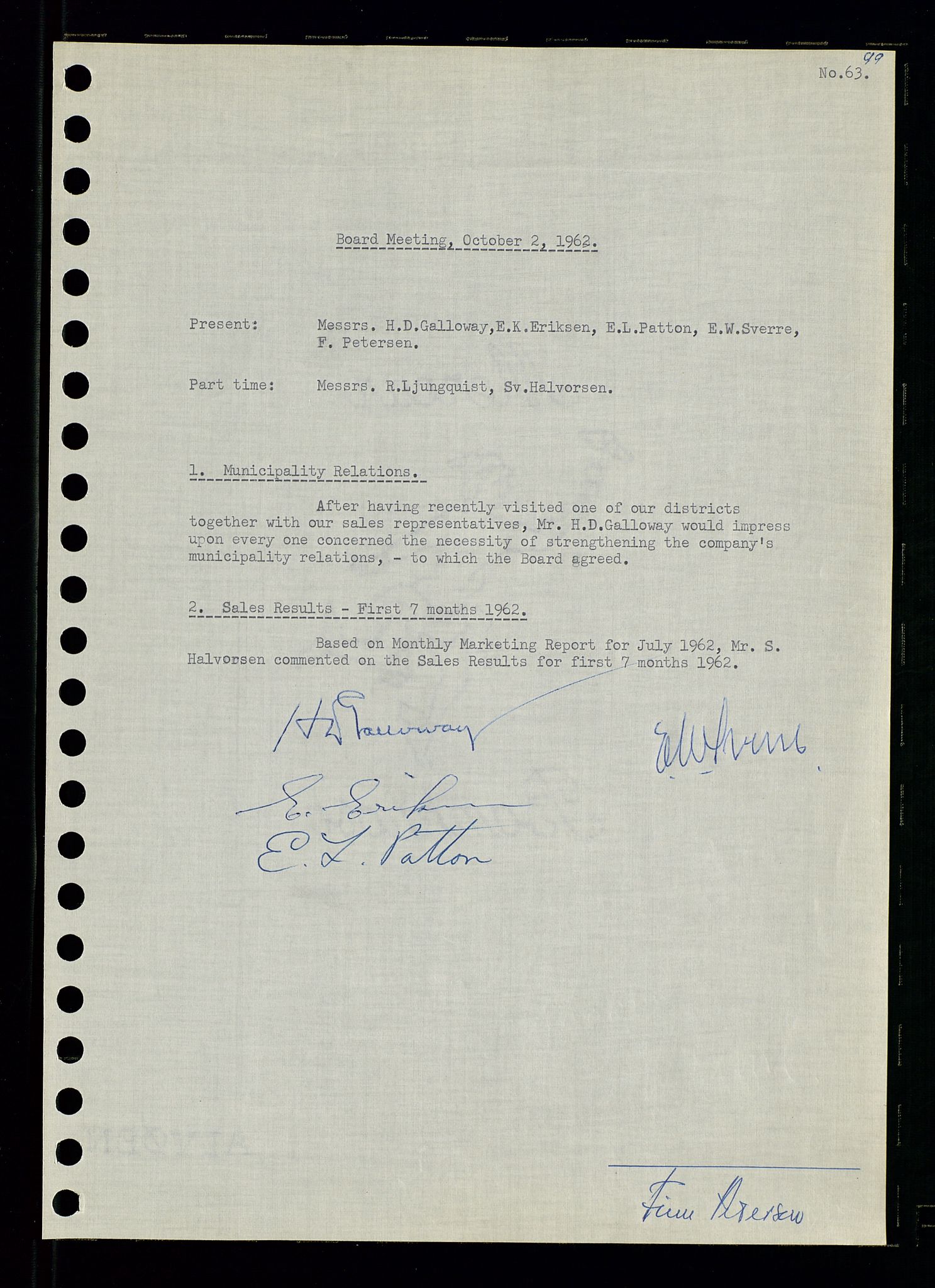 Pa 0982 - Esso Norge A/S, AV/SAST-A-100448/A/Aa/L0001/0003: Den administrerende direksjon Board minutes (styrereferater) / Den administrerende direksjon Board minutes (styrereferater), 1962, p. 99