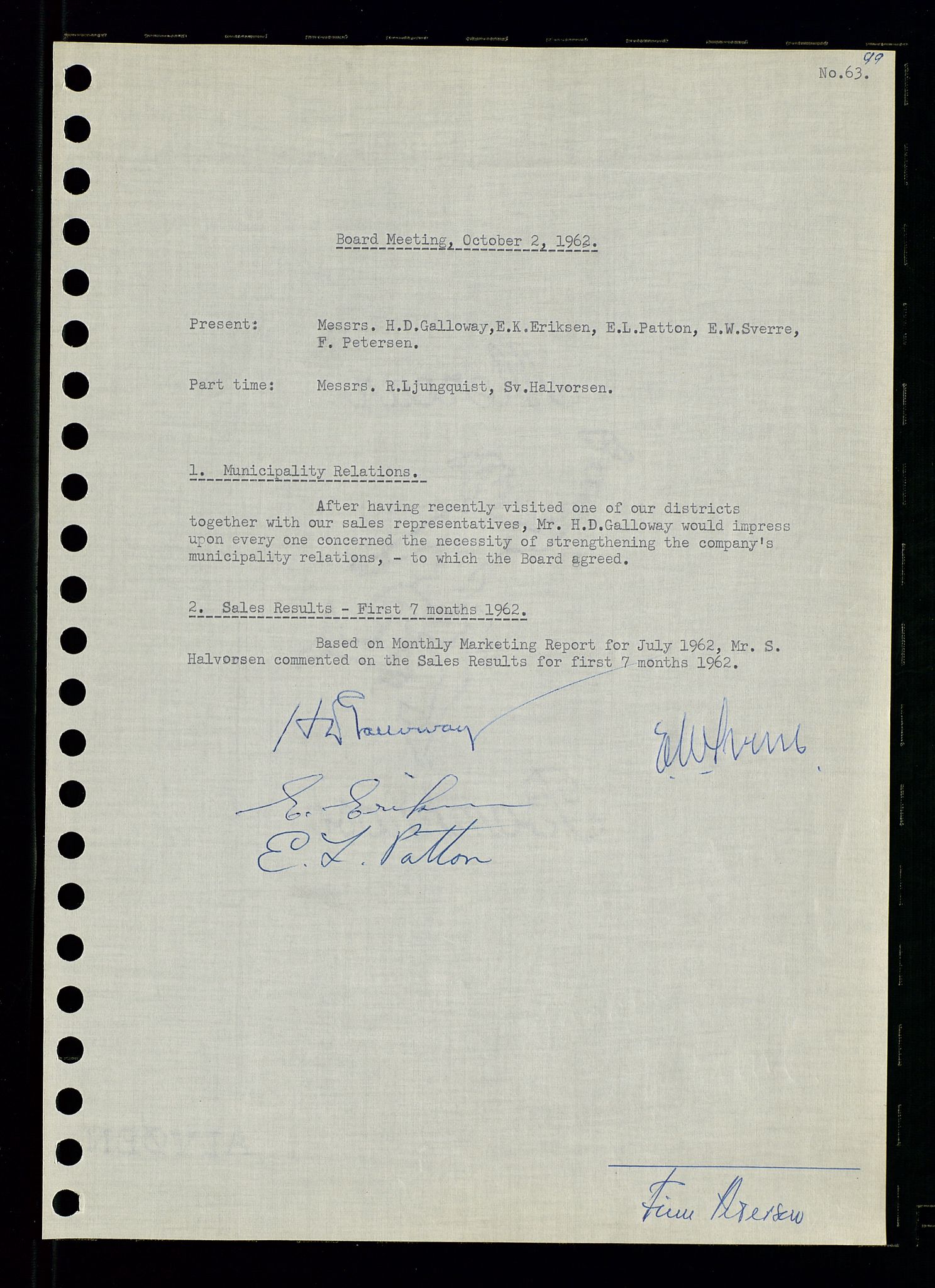 Pa 0982 - Esso Norge A/S, SAST/A-100448/A/Aa/L0001/0003: Den administrerende direksjon Board minutes (styrereferater) / Den administrerende direksjon Board minutes (styrereferater), 1962, p. 99