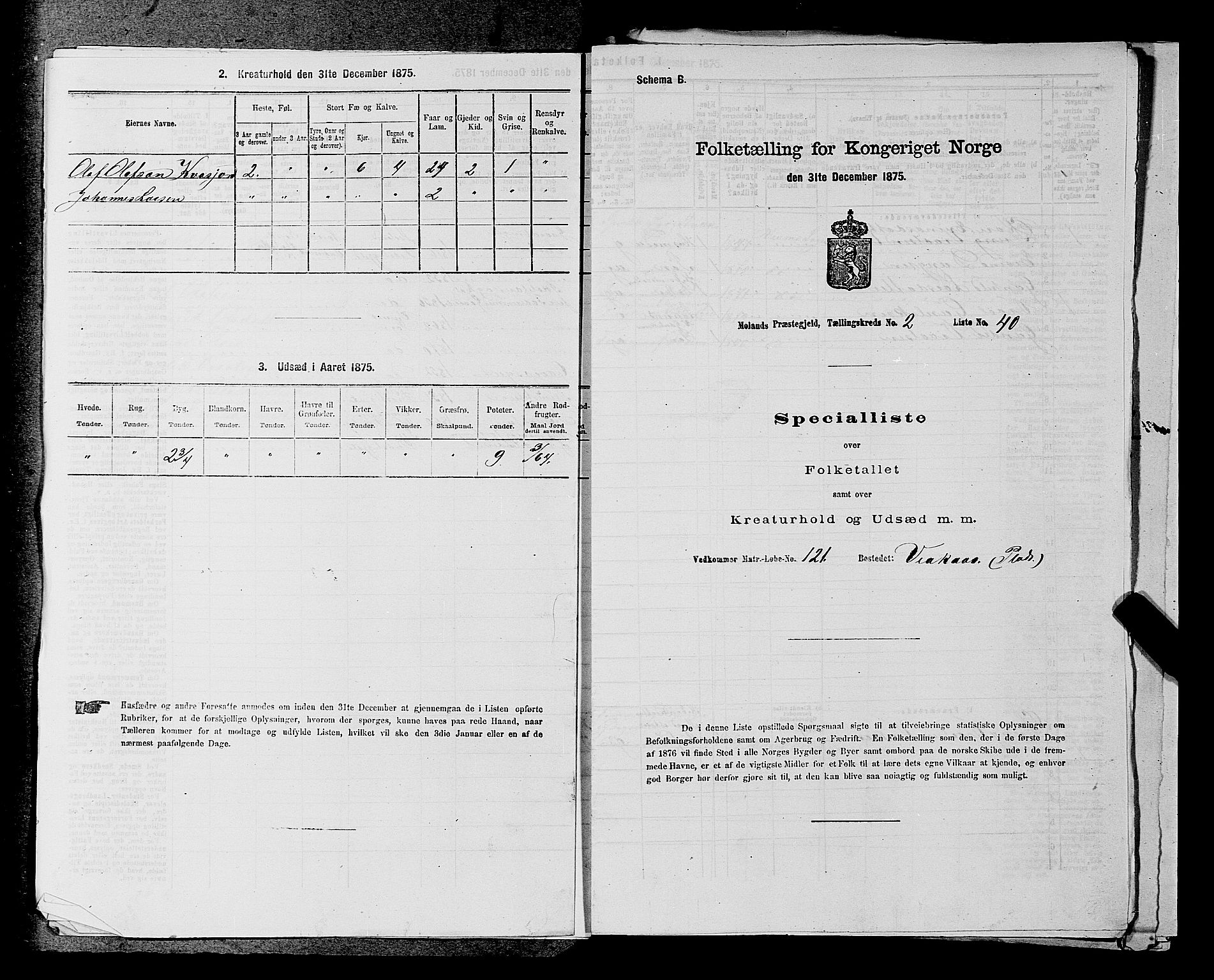 SAKO, 1875 census for 0831P Moland, 1875, p. 219